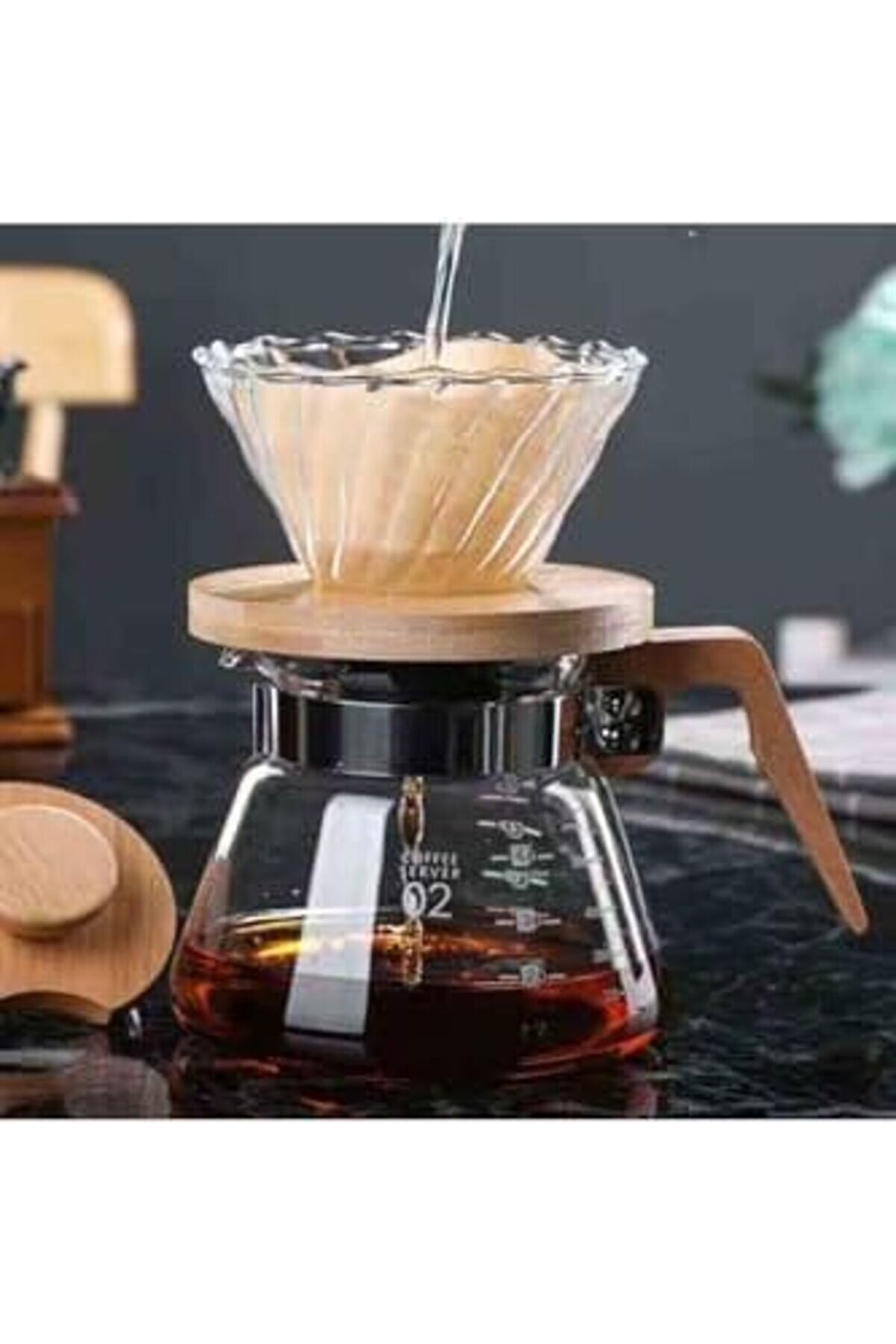 Shopverse Kahve Çay Sürahi̇si̇ Ahşap Saplı 600 Ml V60 A Uygundur Trendfli̇ck 1014773