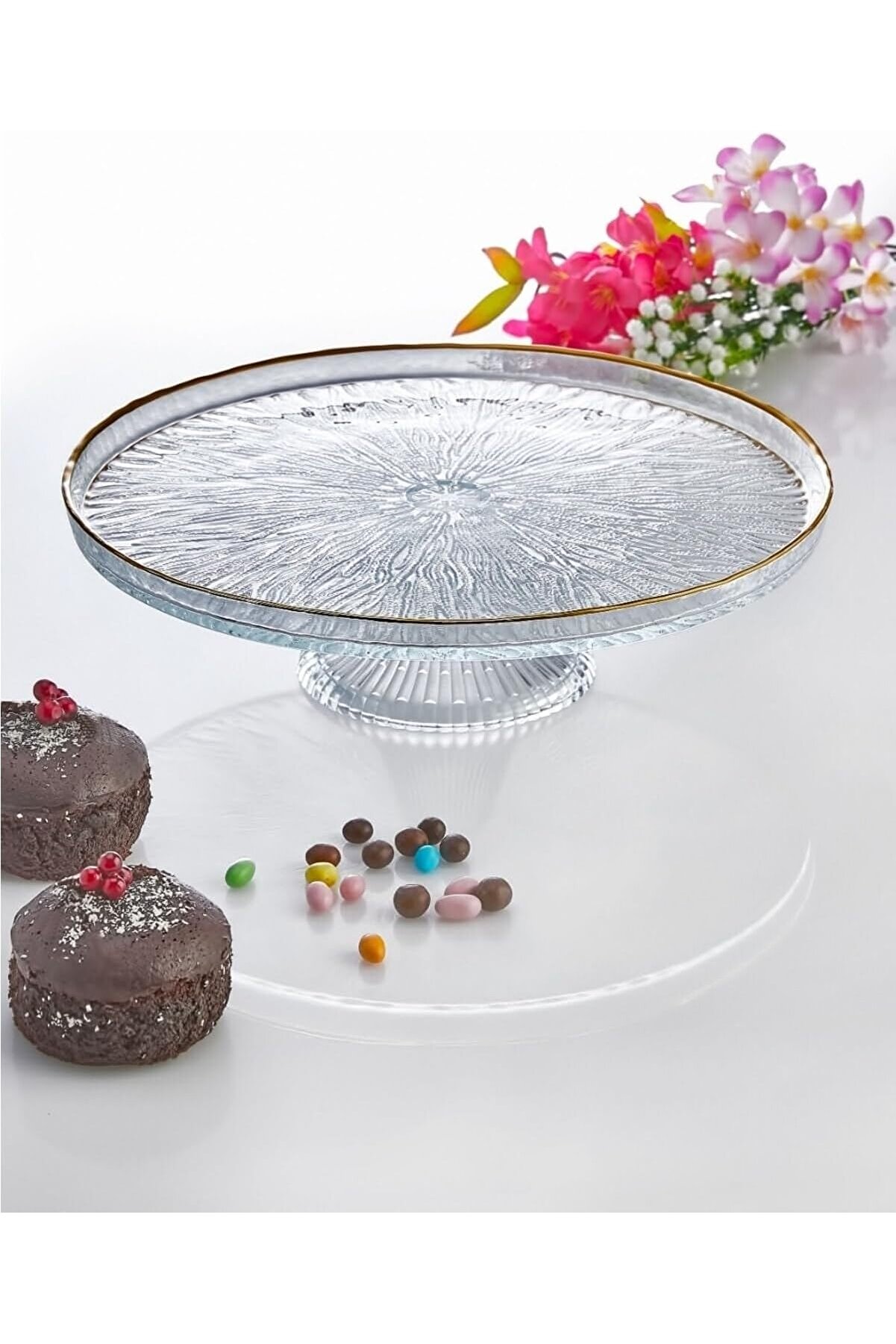 STOREMAX shopverse Cam Ayaklı Pasta Yaldızlı Detaylı Servis Sunum Tabağı - Kek - Meyvelik - Sunumluk trendfli