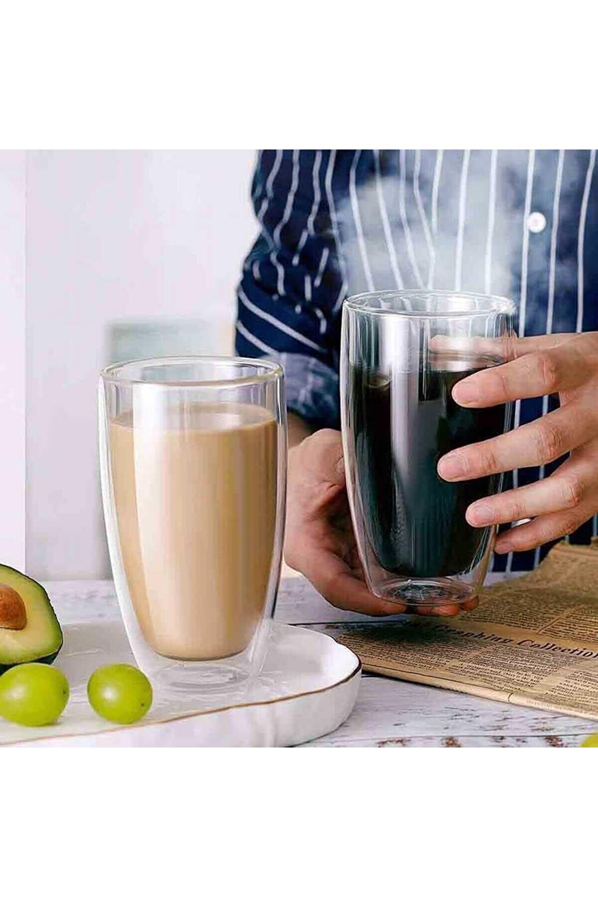 Shopverse Çi̇ft Ci̇darlı İki̇ Katmanlı Çi̇ft Camlı, Kupa - Cappuci̇no Kahve Bardağı - Borosi̇li̇kat Cam - Y