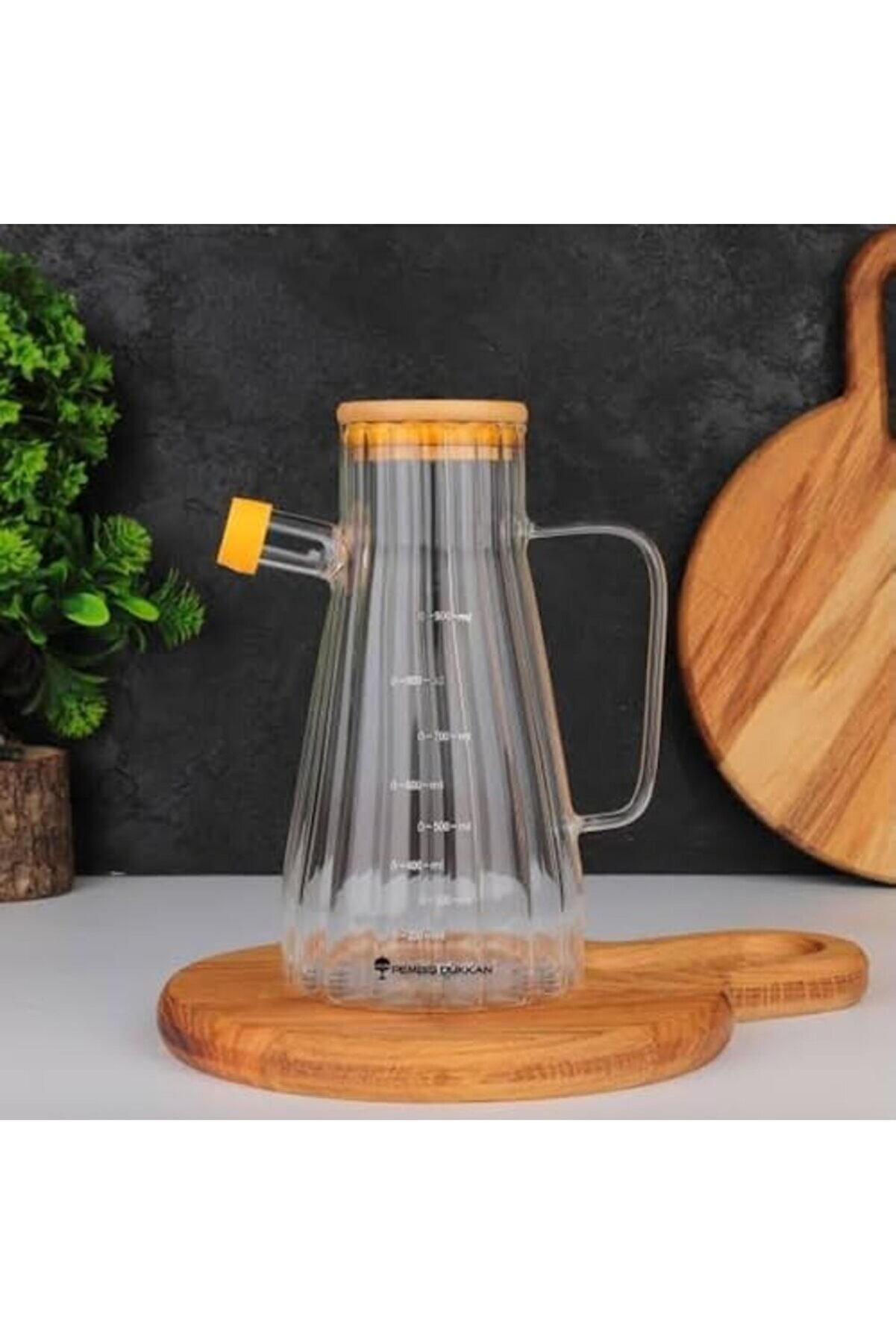 Shopverse Ölçekli̇ Cam Yağdanlık, 900 Ml, Bambu Kapaklı Trendfli̇ck 1014773