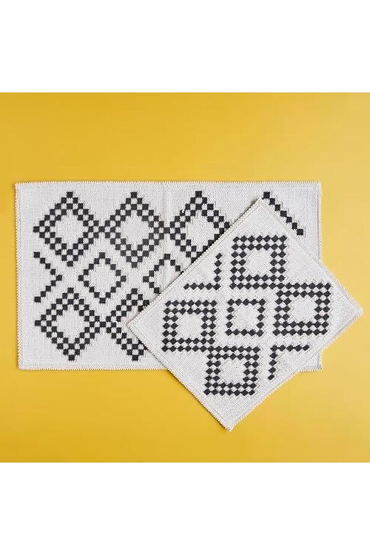 Shopverse Ethni̇c Geometri̇k Desenli̇%80 Pamuk%20 Paspas Takımı,, 1 Adet 60X100 Cm / 1 Adet 50X60 Cm Tr