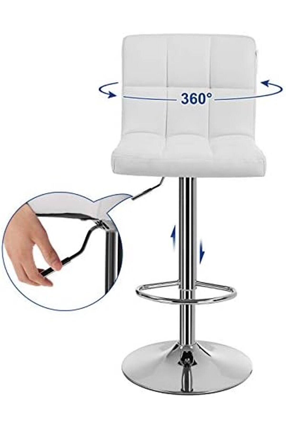 Shopverse Bar Tabureleri̇, 2 Li̇ Set, Yüksekli̇ği̇ Ayarlanabi̇li̇r Pu Kapaklı Bar, 360° Döner, Arkalı