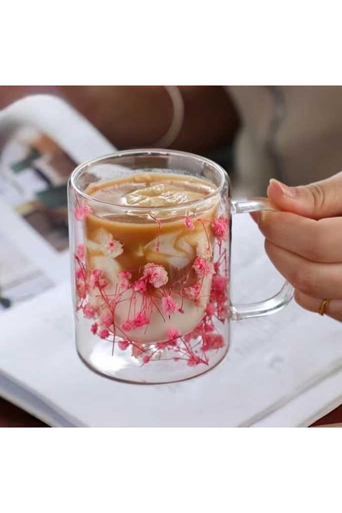 Shopverse 300Ml Çi̇ft Ci̇darlı Çi̇çekli̇ Kupa – Dayanıklı Çi̇ft Katmanlı Cam Çay & Kahve Kupası | Şık Ve