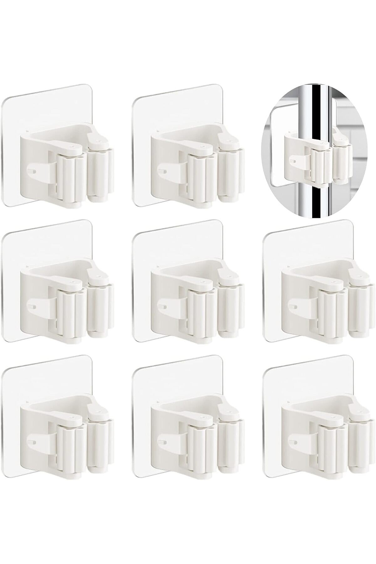 STOREMAX shopverse 8’li Kendinden Yapışkanlı Süpürge ve Mop Tutucu – Duvara Monte Matkapsız Paspas Askısı, Ev