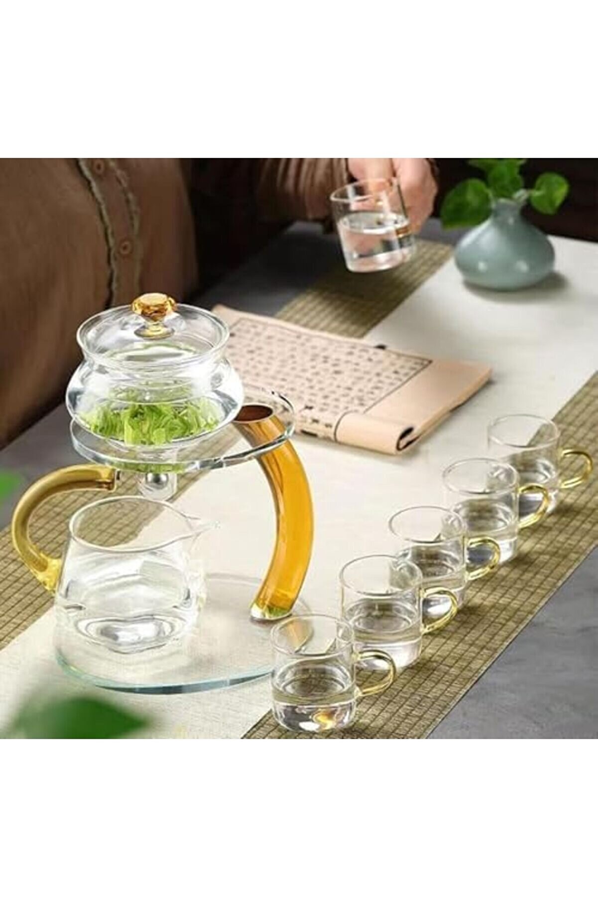 Shopverse Premi̇um Borosi̇li̇kat Gongfu Cha Manyeti̇k Cam Demli̇k Seti̇ Şık Otomati̇k Ve Dayanıklı Trendfli̇