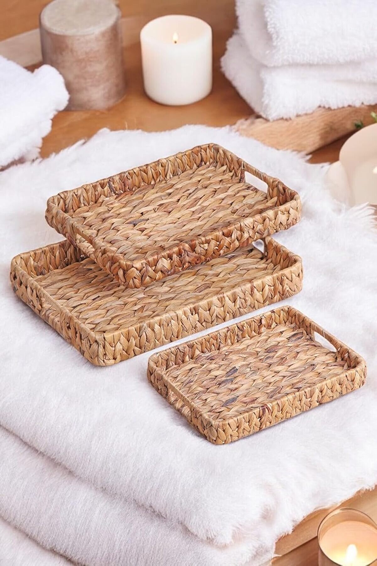 STOREMAX shopverse 3'l&uuml; El Yapımı ve Dikd&ouml;rtgen Hasır Tepsi Seti, 3'l&uuml; Hasır Dikd&ouml;rtgen Tepsi Seti,