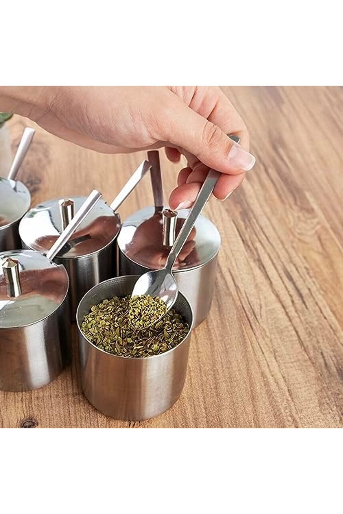 Shopverse 12 Li̇ Paslanmaz Çeli̇k Çay Kaşıklı Kapaklı Metal Şekerli̇k Masaüstü Takımı Trendfli̇ck 101477