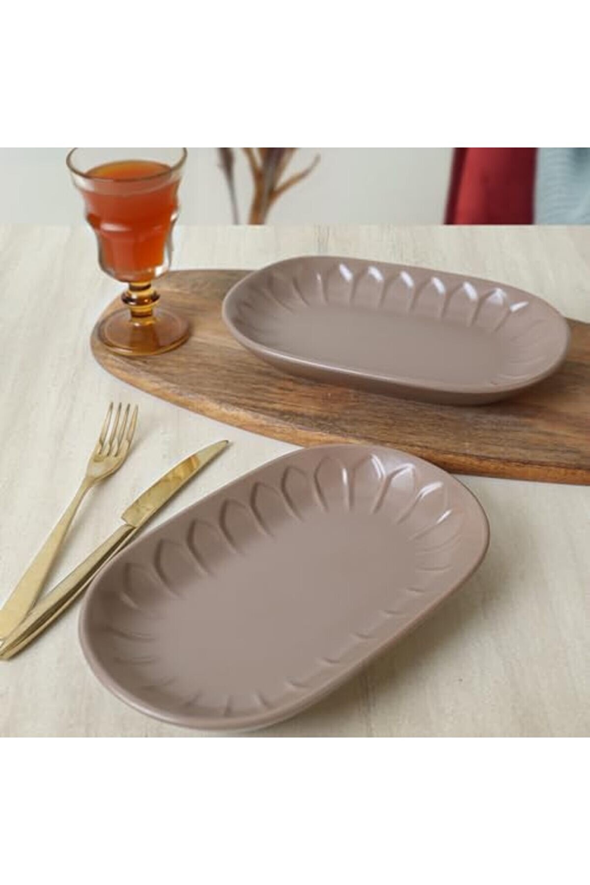 Shopverse Mat Toprak Taupe Kayık Tabak 25 Cm 2 Adet 977 Trendfli̇ck 1014773