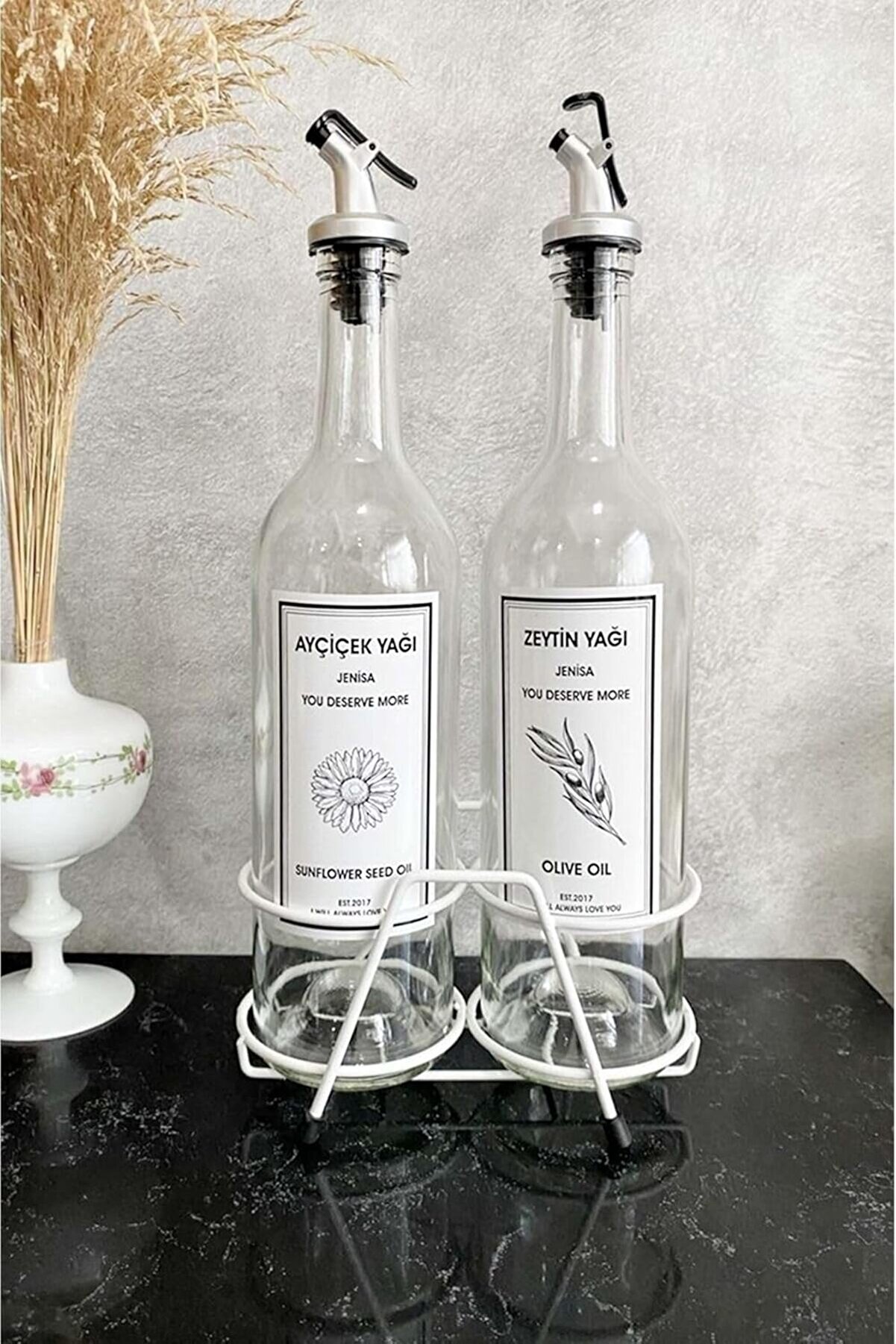 STOREMAX shopverse Beyaz Akıtıcılı Şeffaf 750 Ml Beyaz Etiketli Yağlık Yağdanlık trendflick 1014773