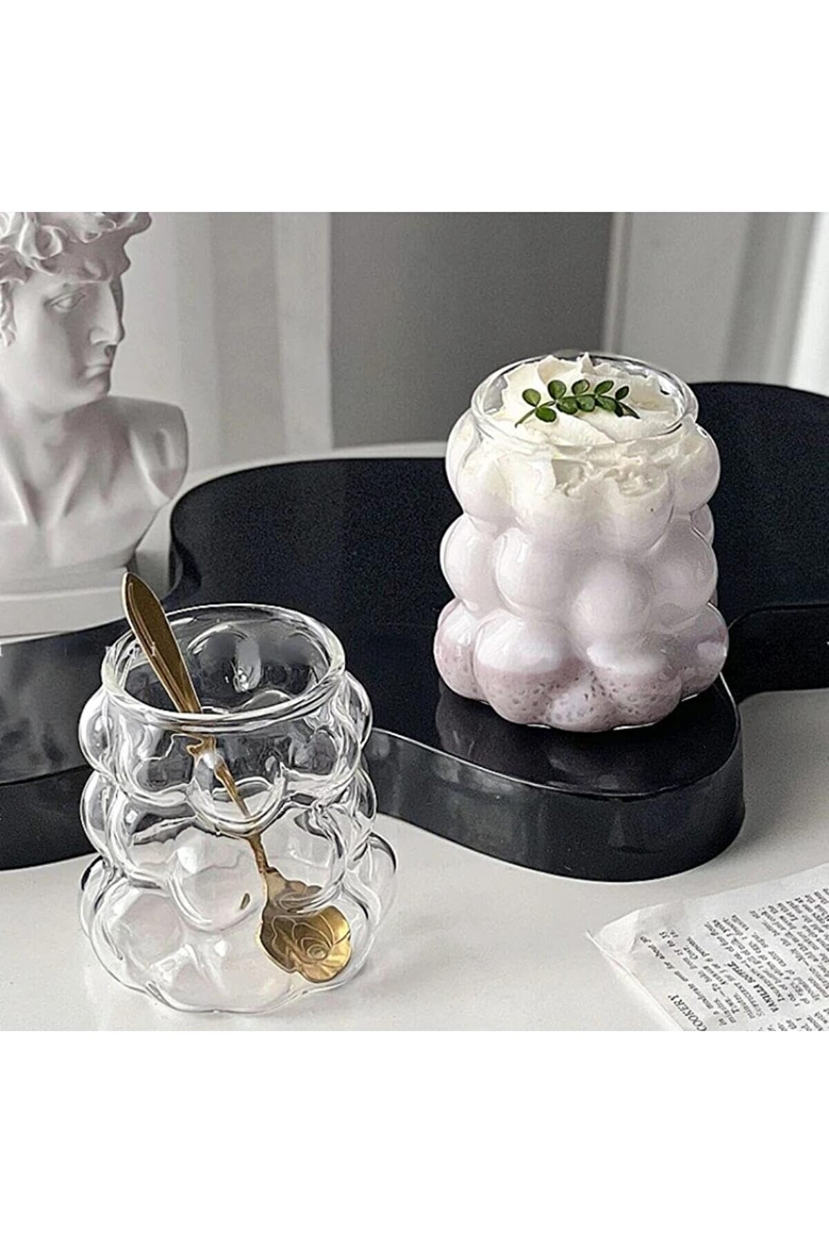 STOREMAX shopverse 2 Adet Boncuk Şekilli Üç Boyutlu Soğuk Kahve Bardağı Üzüm Darbeye Dayanıklı Borosilikat 35