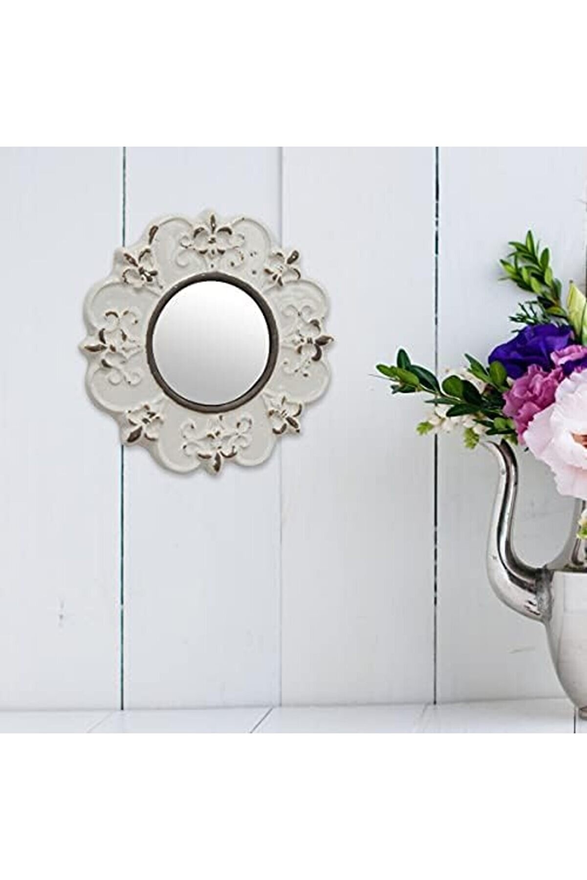 Shopverse Dekorati̇f 8 " Kapalı Beyaz Yuvarlak Serami̇k Vurgu Duvar Aynası Trendfli̇ck 1014773