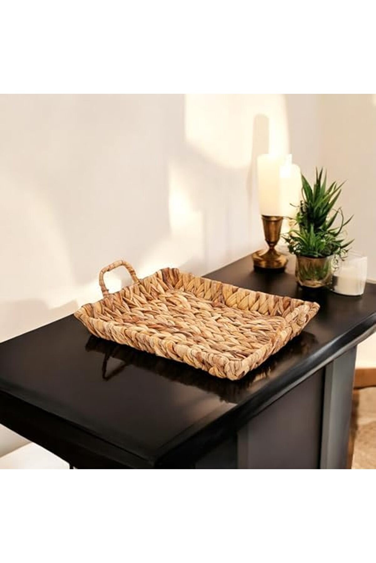 Shopverse El Yapımı Su Sümbülü Hasır Kulplu Dekorati̇f Tepsi̇ Küçük Boy (29Cm*23Cm*4Cm) Trendfli̇ck 101