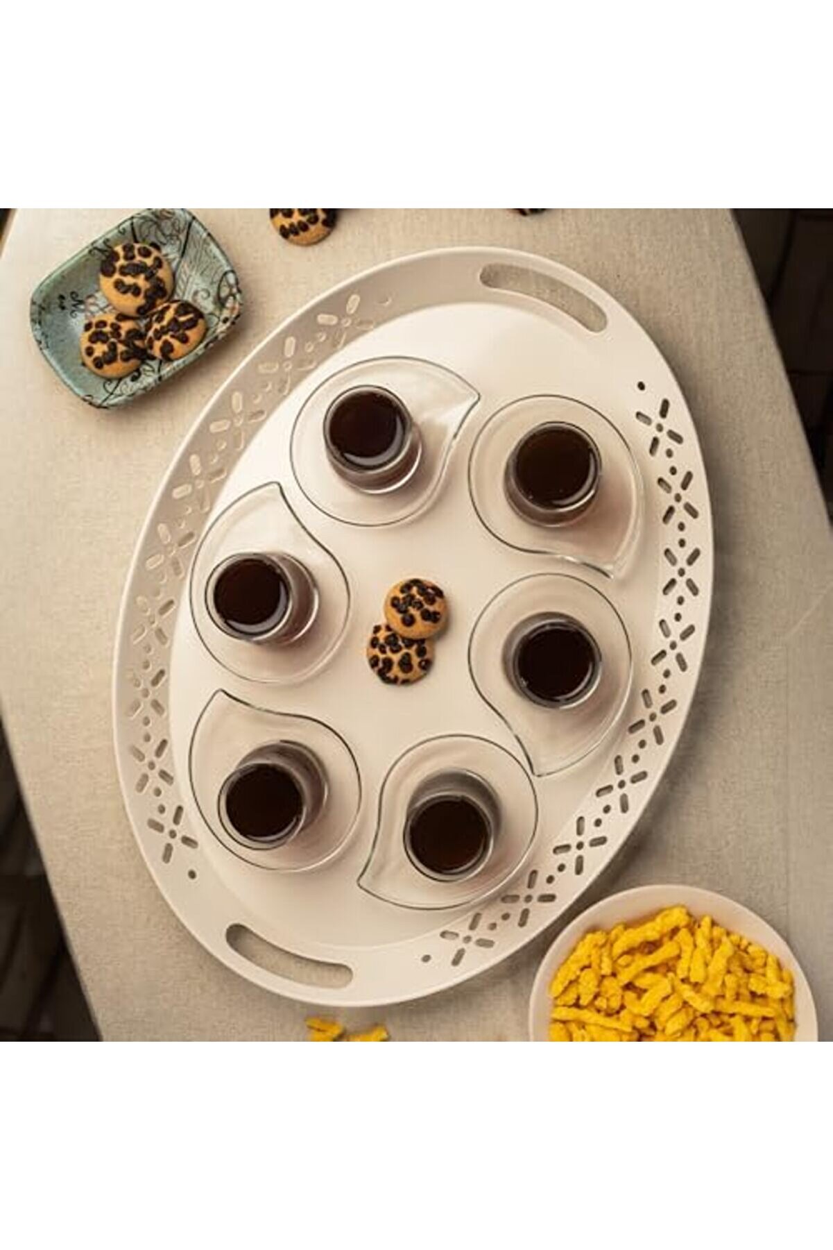 Shopverse Metal Lali̇n Tepsi̇, Metal Tepsi̇, Servi̇s Tepsi̇si̇, Romanti̇k Tepsi̇, Büyük Tepsi̇, Çay Kahve Tep