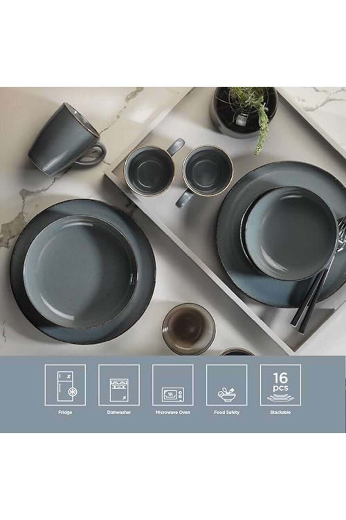 Shopverse 4 Ki̇şi̇li̇k 16 Parça Yemek Takımı 730P01 Mavi̇ Trendfli̇ck 1014773