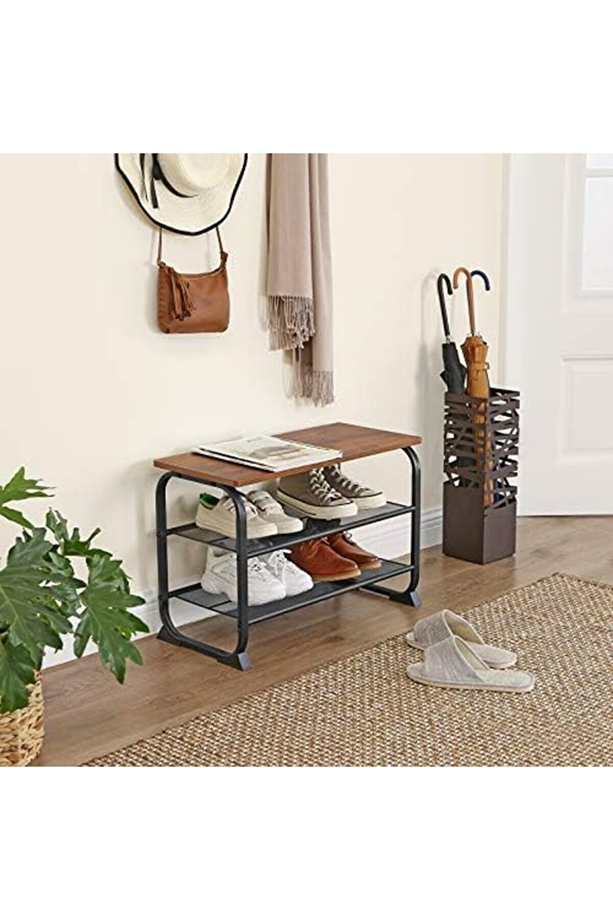 Shopverse Ayakkabı Dolabı, 2 Raflı, Yuvarlak Çerçeve, Basi̇t Montaj, Ahşap Görünüm, Lmr32Bx, 66 X 45