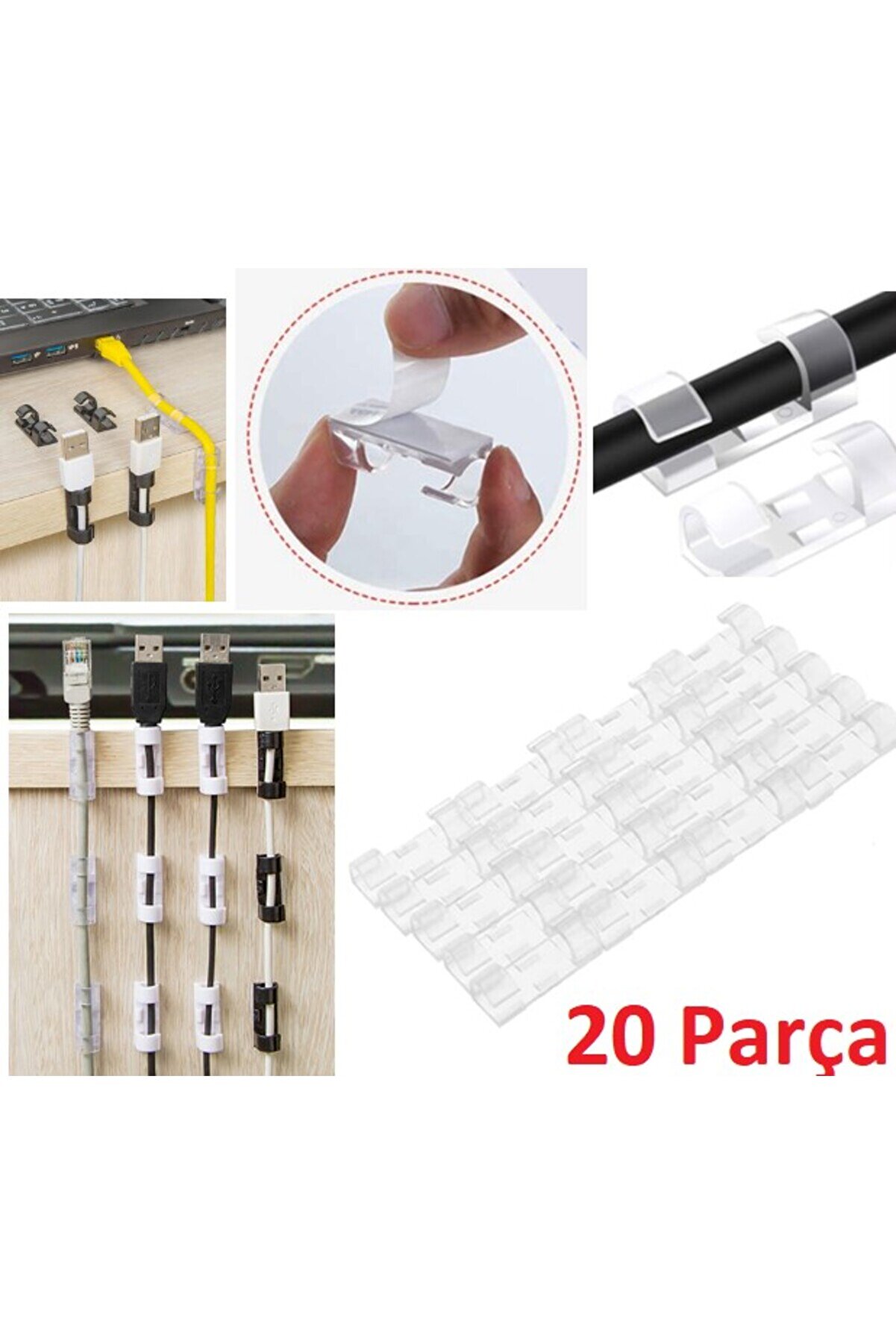 Go İthalat 20 Li̇ Yapışkanlı Kablo Sabi̇tleyi̇ci̇ Şeffaf Kli̇ps (5258)