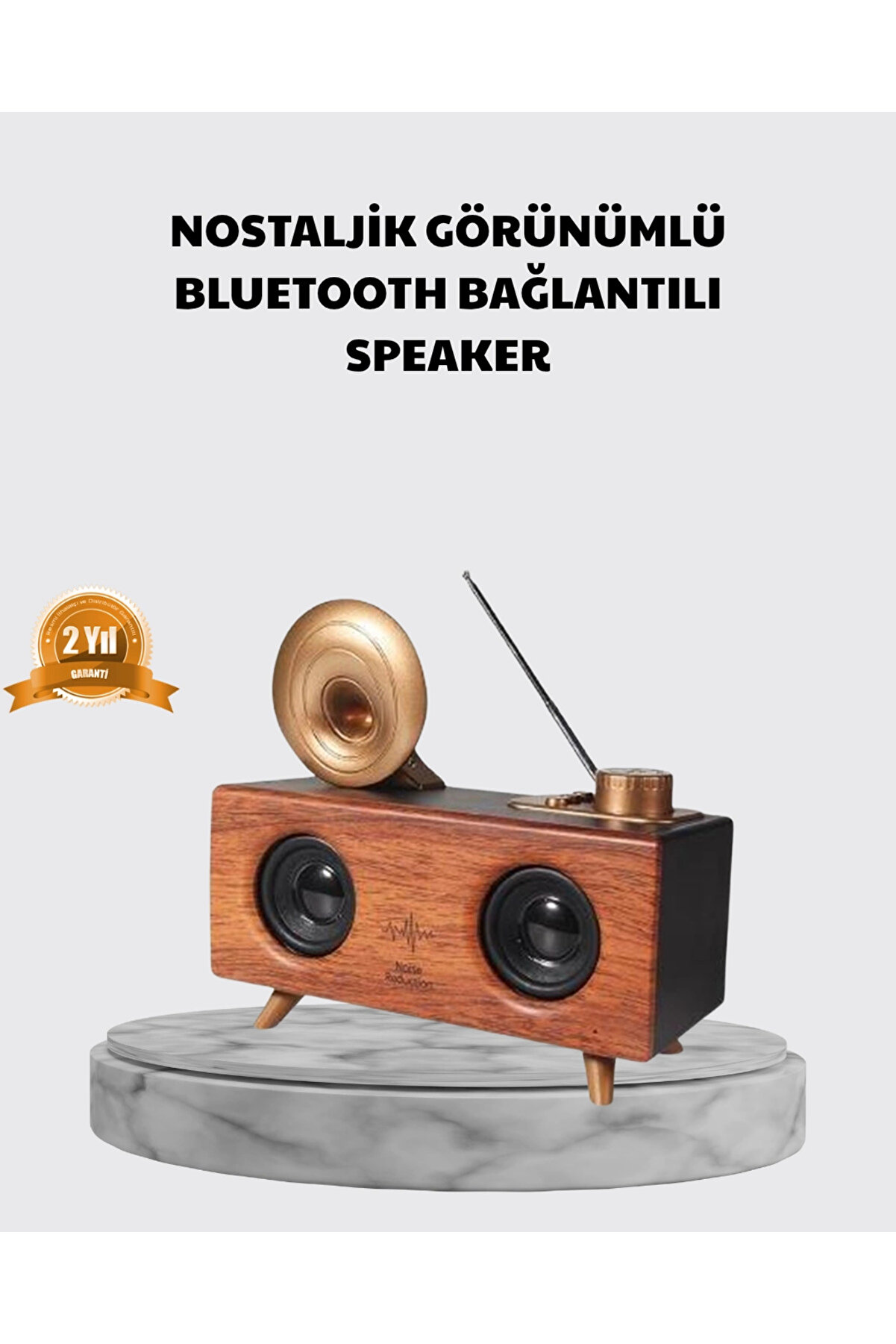 gizmurstore Nostaljik Gramofon Bluetooth Hoparlör – FM Radyo + USB + SD Kart Destekli