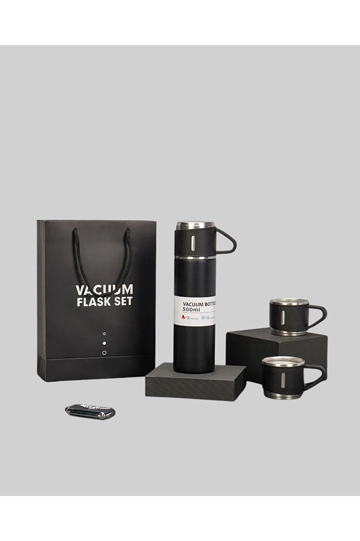 500 Ml Isı Korumalı Çeli̇k Termos Ve Bardak Seti̇ | Si̇li̇kon Tabanlı, Şık Ve Prati̇k