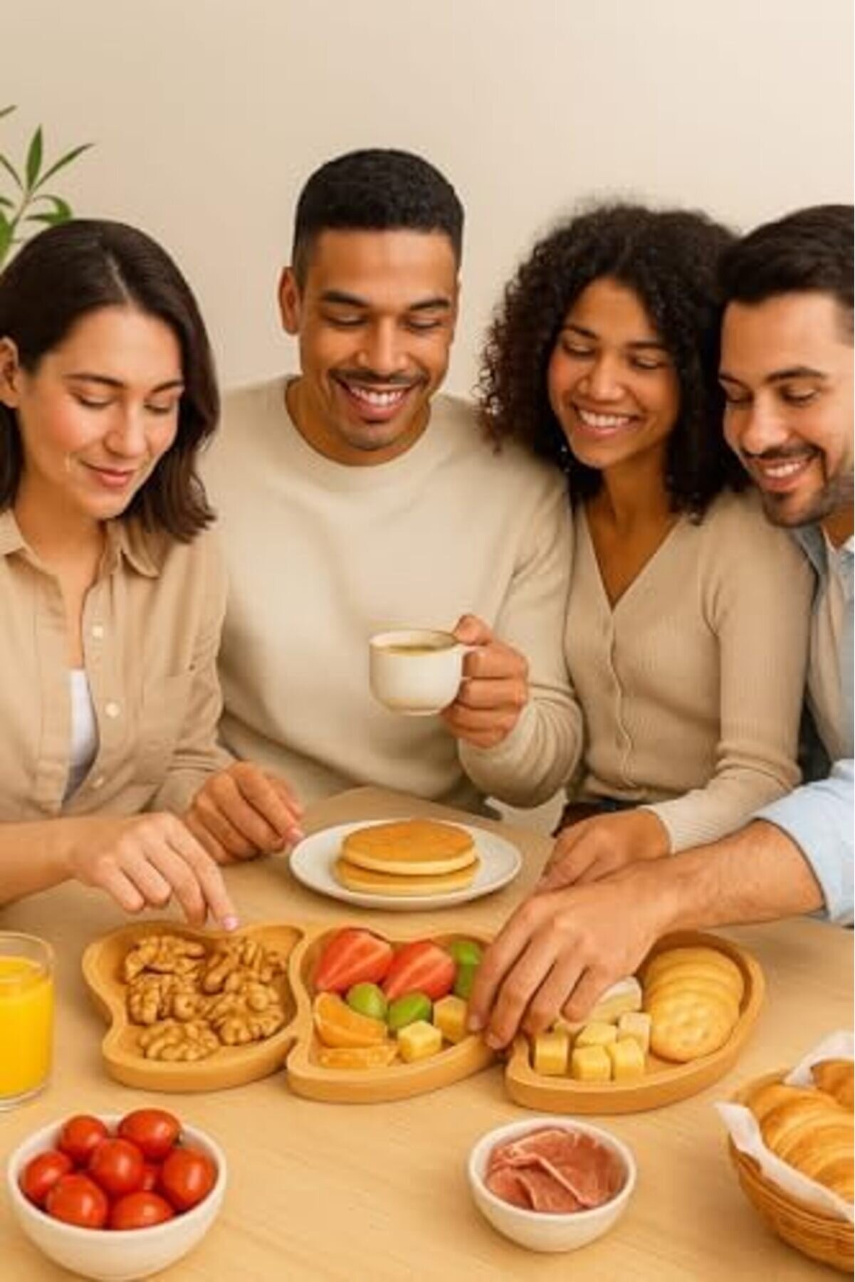 Buydash Hi̇gh-Tech "Bambu Kalp Şeki̇lli̇ Servi̇s Tabağı Seti̇ - 3 Lü Ahşap Sunum Tabağı | Sağlıklı, Çevre