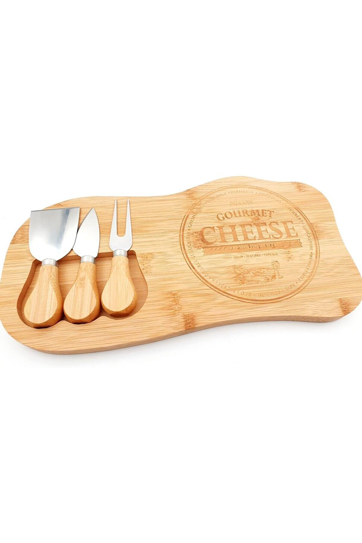 STOREMAX shopverse Bambu Peynir Sunum Tabağı, 3 Parça Peynir Bıçağı ve Çatalı Seti, Toplam 4 Parça, ve Şık Ba
