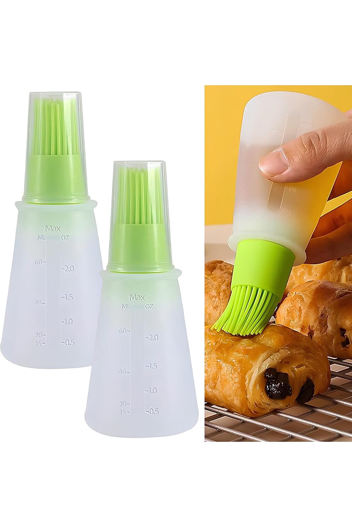 STOREMAX shopverse 2’li Silikon Fırçalı Yağdanlık – Mililitrelik Ölçülü, Damlama Yapmaz Yağ Şişesi Seti | Mut