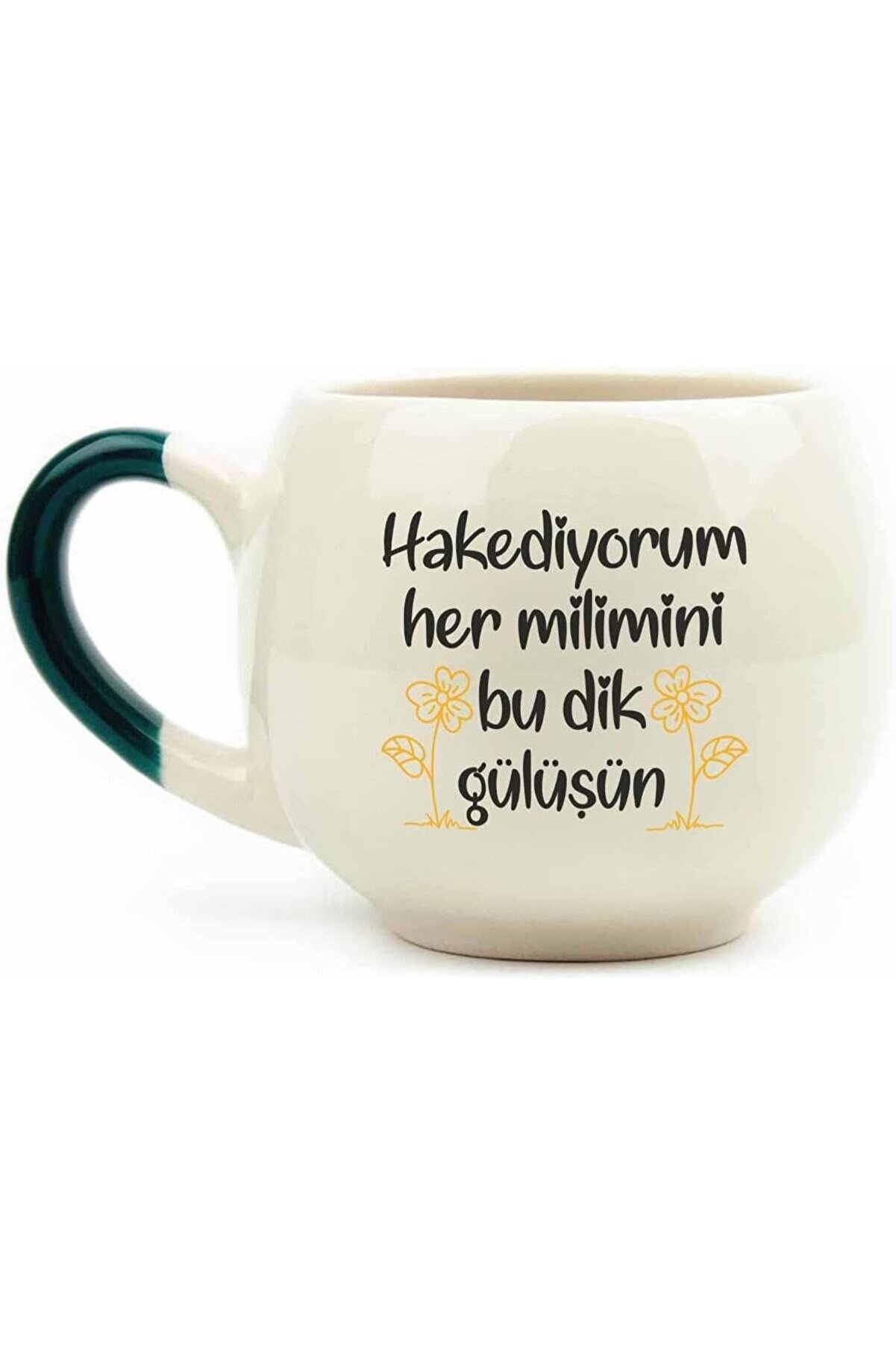 STOREMAX shopverse TASARIM Hakediyorum Her Bu Dik Gülüşün Krem Parlak Balon Kupa (Yeşil Kulp) - Hediye Serami