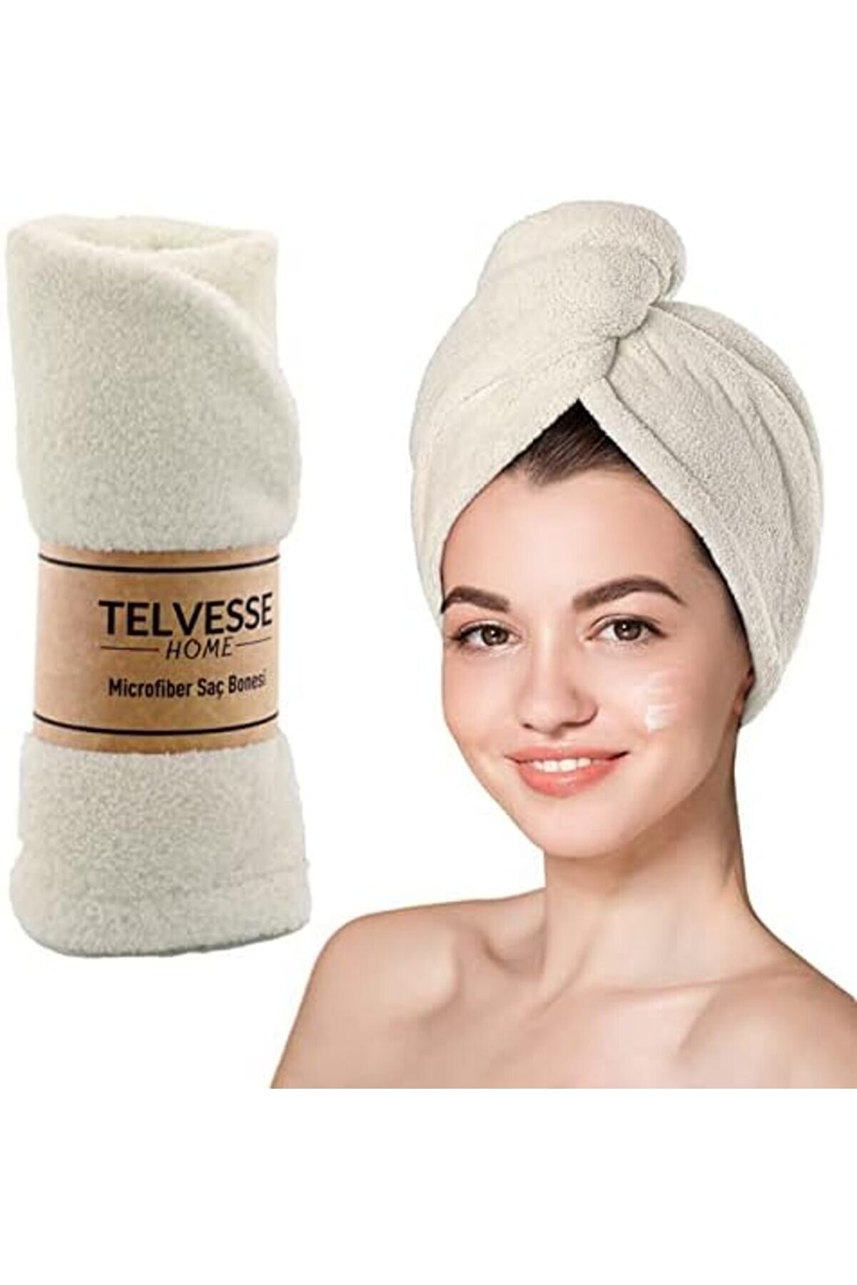 Shopverse Saç Havlusu Plaj Deni̇z Havuz Saç Kurutma Baş Havlusu Krem Trendfli̇ck 1014773