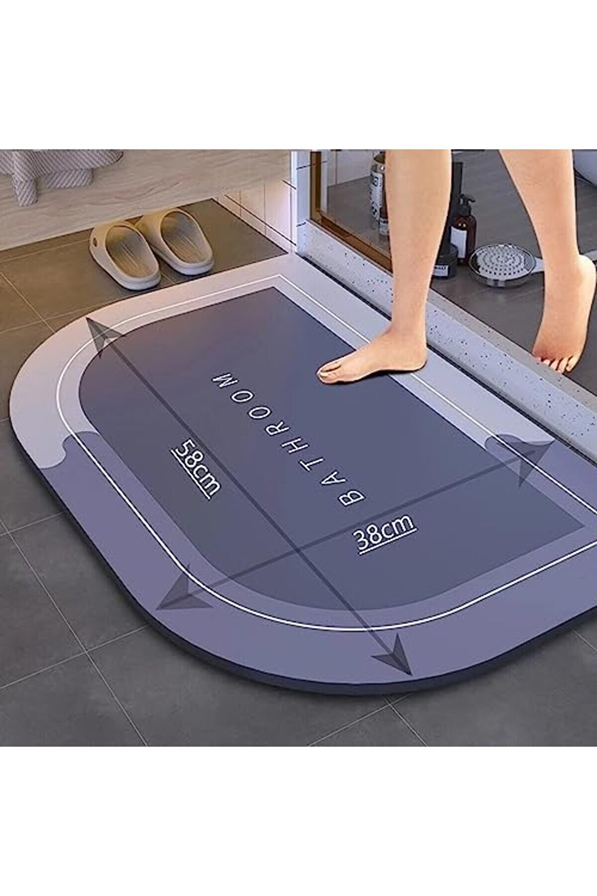 Shopverse Paspası Kaymaz Tabanlı Süper Emi̇ci̇ Nappa Deri̇ Paspası Abdest Paspası (58X38Cm) (Mavi̇) Tren