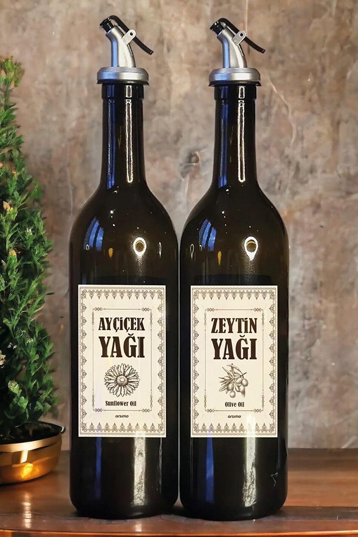 STOREMAX shopverse Yağ Şişesi Seti 2'li, 750 mL Zeytinyağı & Ayçiçek Yağı Dispenseri, Su Geçirmez Etiket