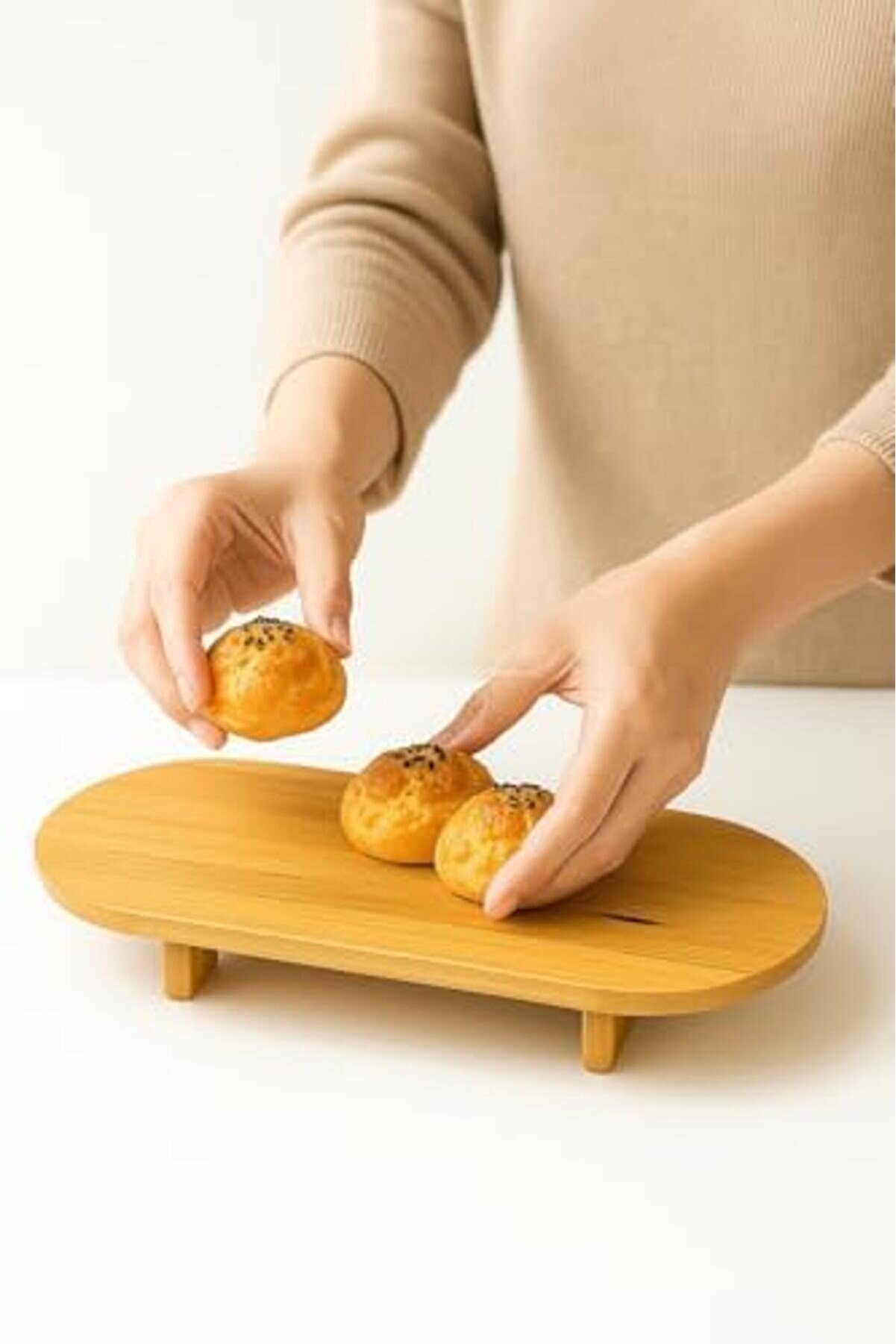 Shopverse Ayaklı Oval Bambu Sunumluk Ahşap Servi̇s Tabağı Modern Şık Sunum Tepsi̇si̇ Kahvaltı Peyni̇r Me