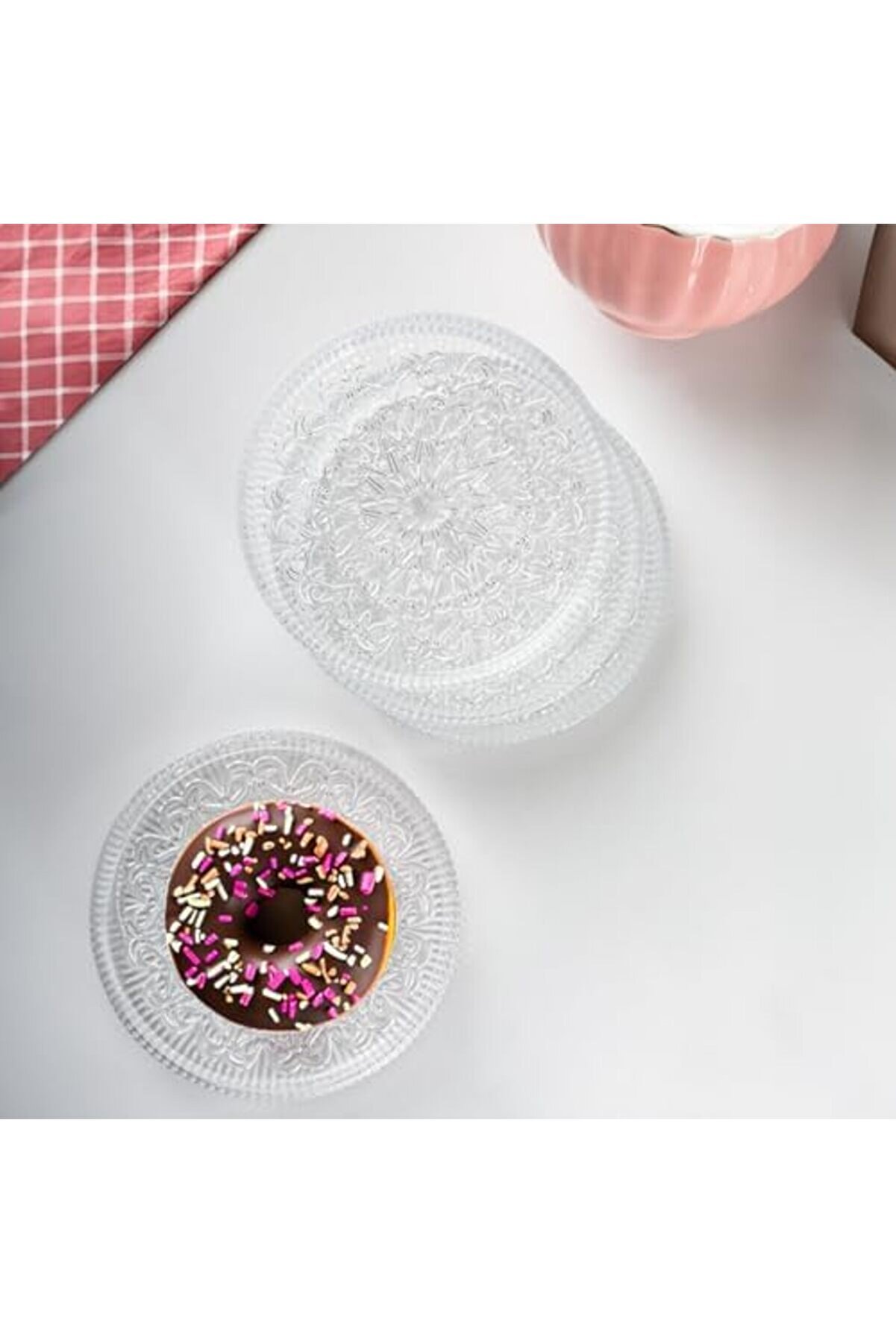 Shopverse Rüya Desenli̇ Di̇k Tabak - 6 Lı Cam Sunumluk Pasta Kurabi̇ye Kek İkram Servi̇s Tabağı-12 Cm Tr