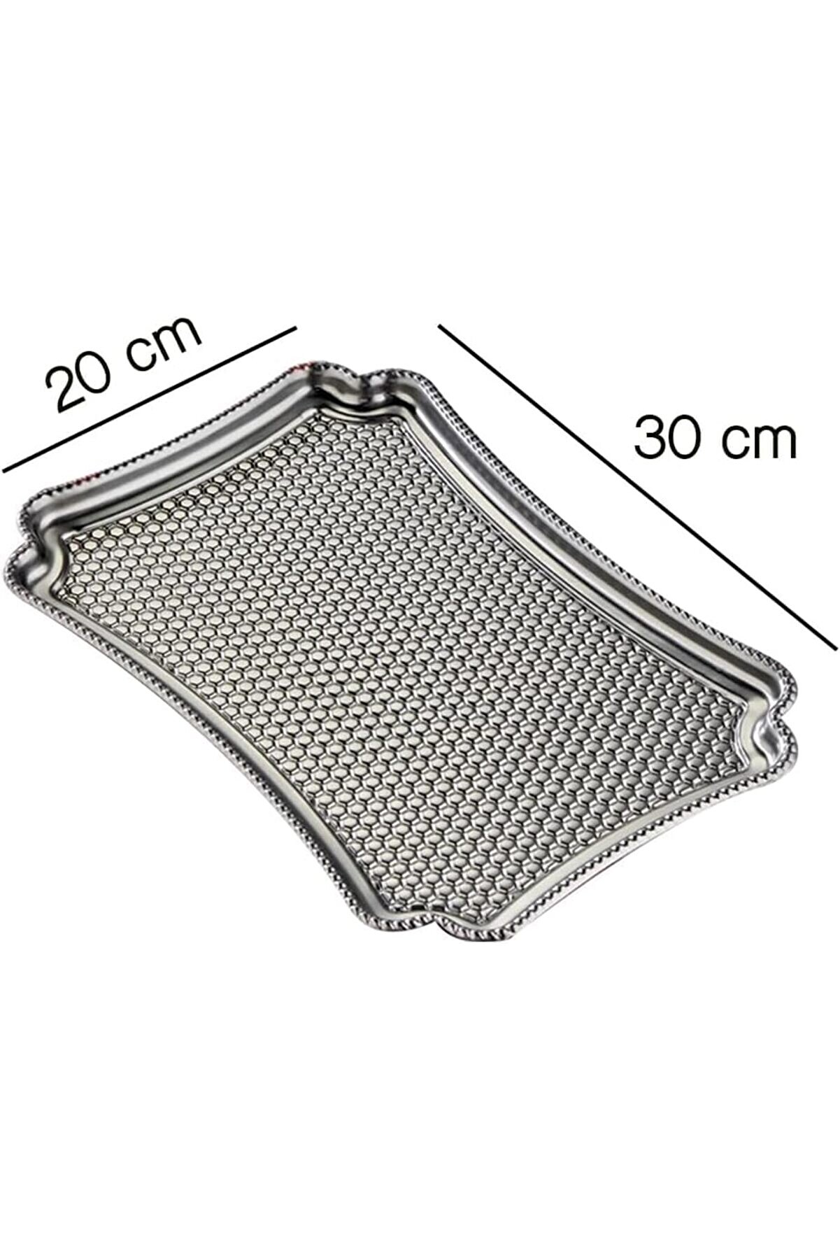 Adet Paslanmaz Çeli̇k Dekorati̇f Servi̇s Tepsi̇si̇, Çeli̇k Tepsi̇, 28X19 Cm, Gümüş Renk, Kahve Çay Sunum Sö