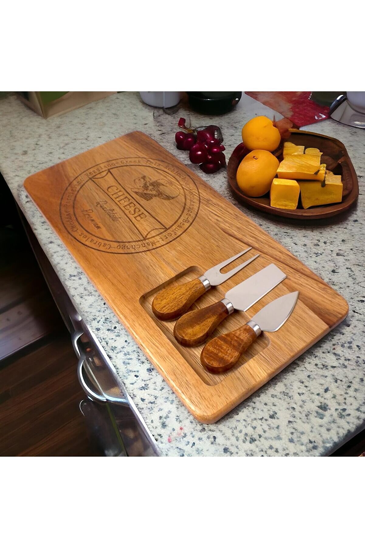 STOREMAX goldwhirl 4 Parça Akasya Ağacı Peynir Sunum Tabağı Seti - Ahşap Peynir Sunum Tepsisi - Şık Servis Ta