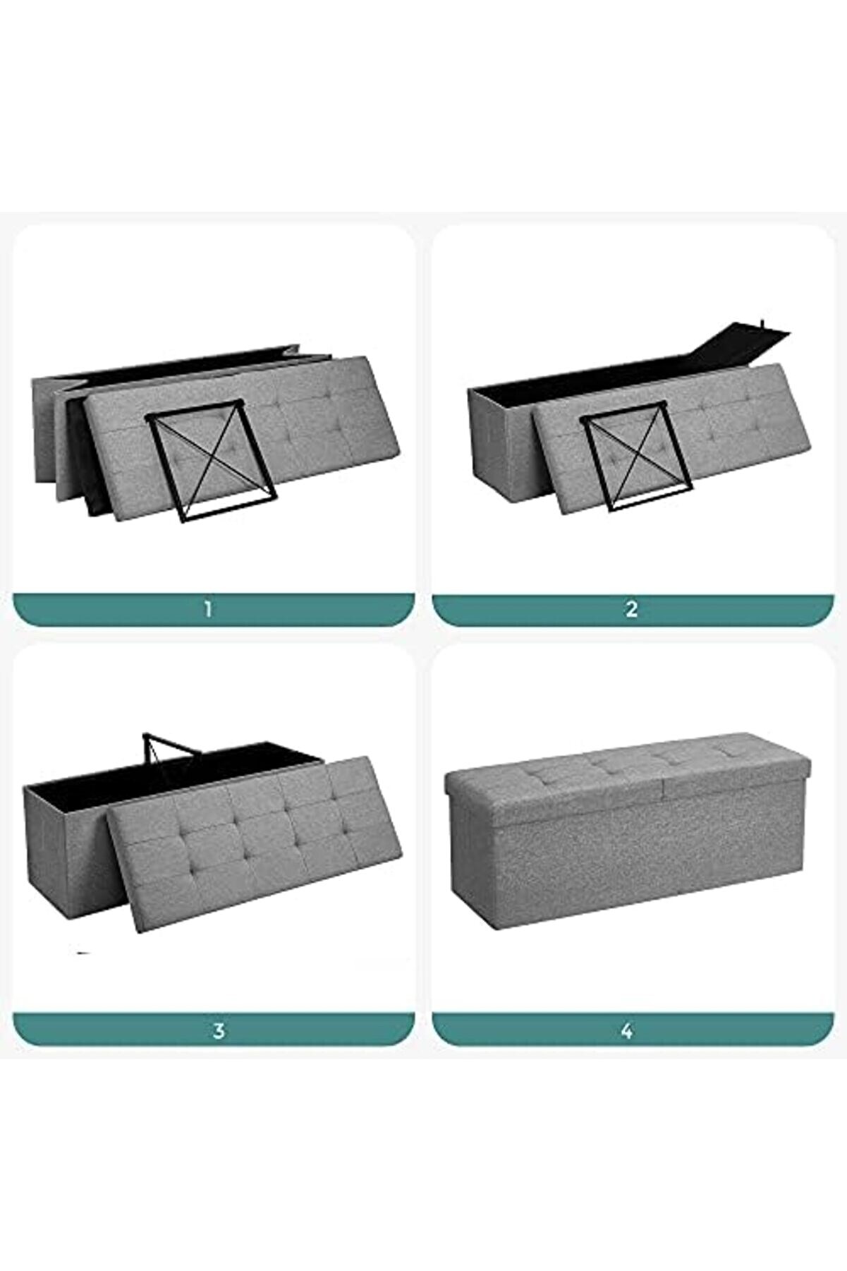 Depolama Alanlı Tabure, 110 X 38 X 38 Cm, 300 Kg A Kadar Dayanıklı, Açık Gri̇ Lsf71G 978262