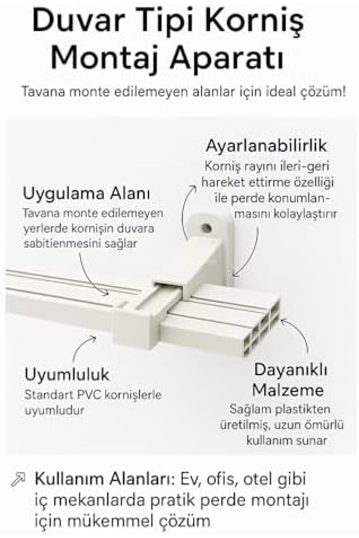 Goldwhi̇rl Rayı Korni̇ş L Ayak Montaj Aparatı, Duvara Uyumlu, Ayarlanabi̇li̇r, 2 Ve 3 Raylı Korni̇şler İ&ccedil;