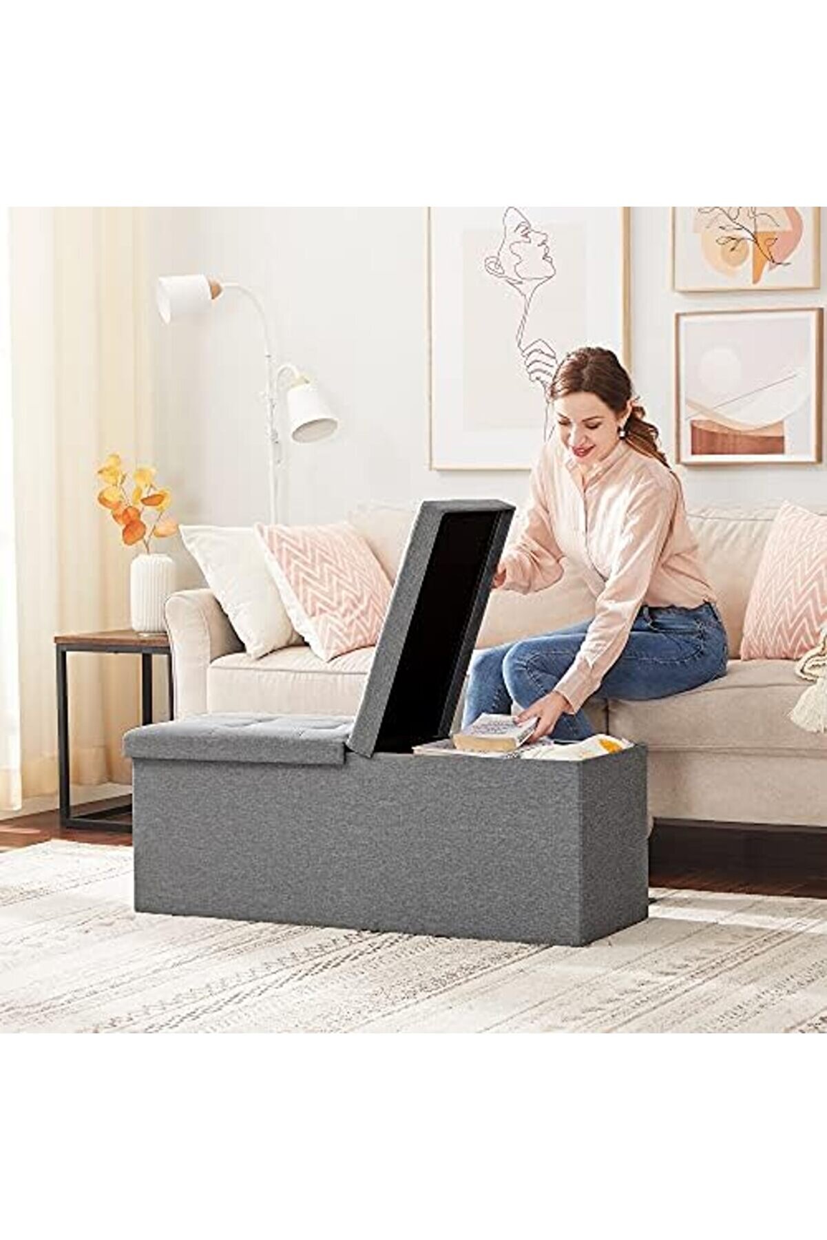 Depolama Alanlı Tabure, 110 X 38 X 38 Cm, 300 Kg A Kadar Dayanıklı, Açık Gri̇ Lsf71G 978262