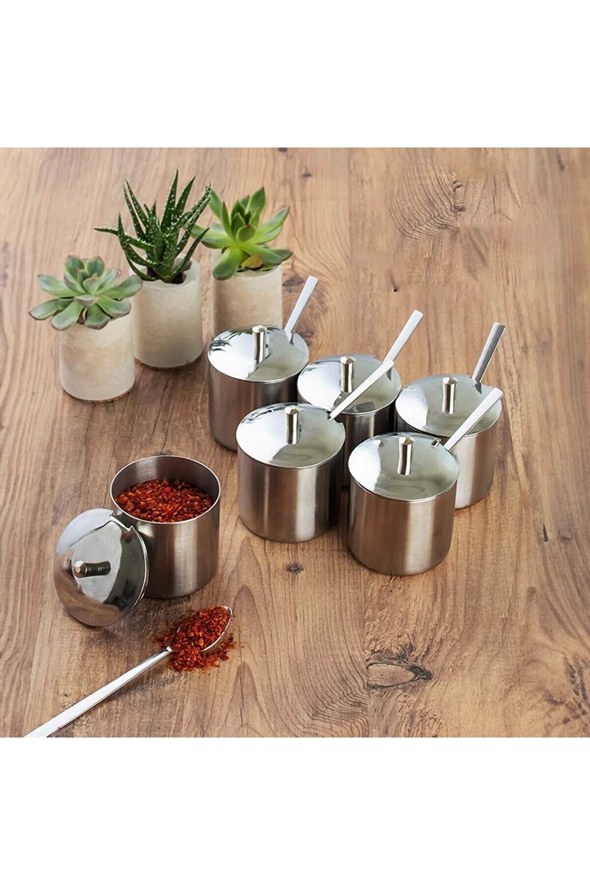 STOREMAX shopverse 6 lı Paslanmaz Çelik Çay Kaşıklı Kapaklı Metal Şekerlik Masaüstü Takımı trendflick 1014773