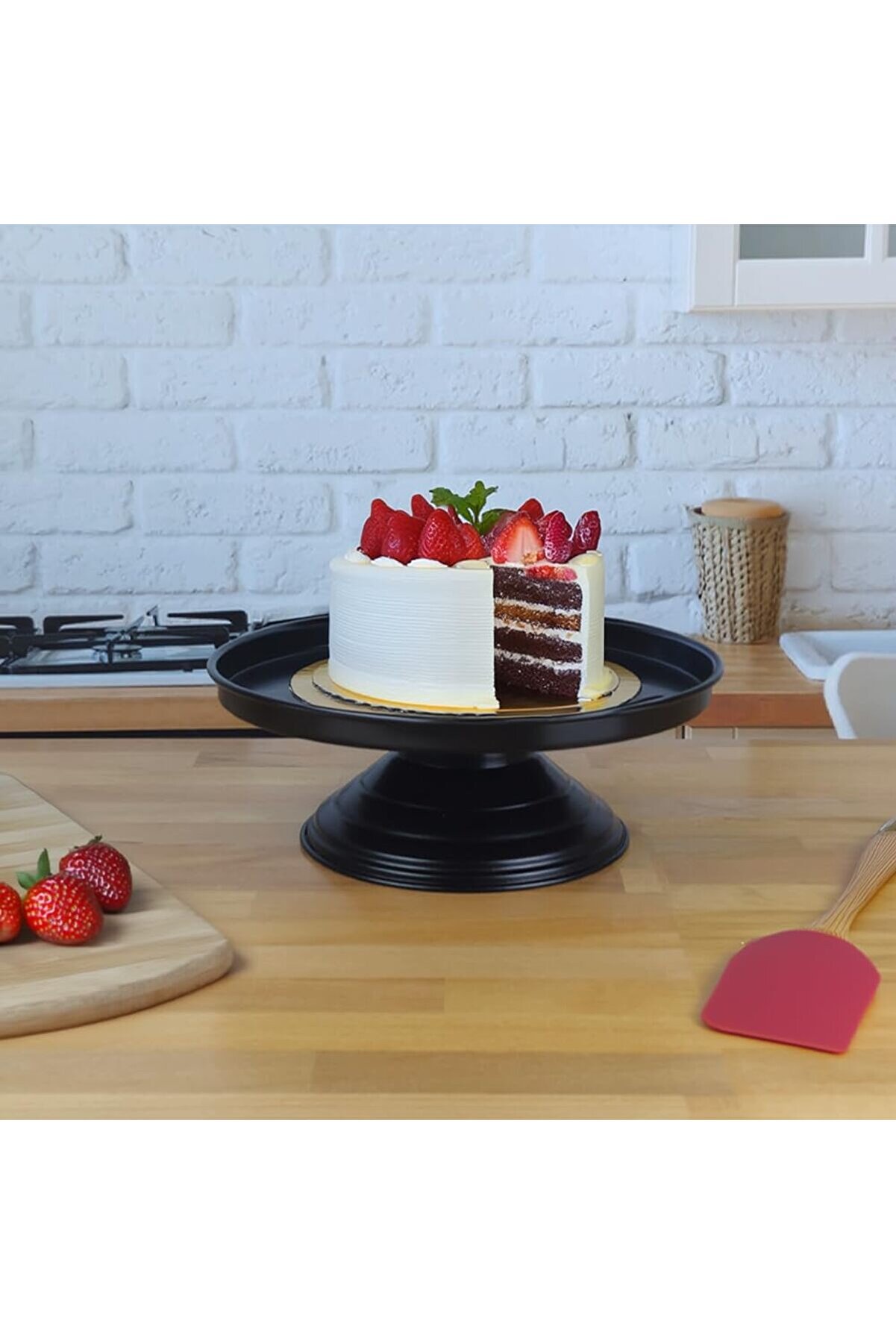 STOREMAX shopverse Metal Frezya Ayaklı Servis Tabağı, Sunum Tabağı, Metal Ayaklı Siyah Sunum Tabağı, Pasta Su