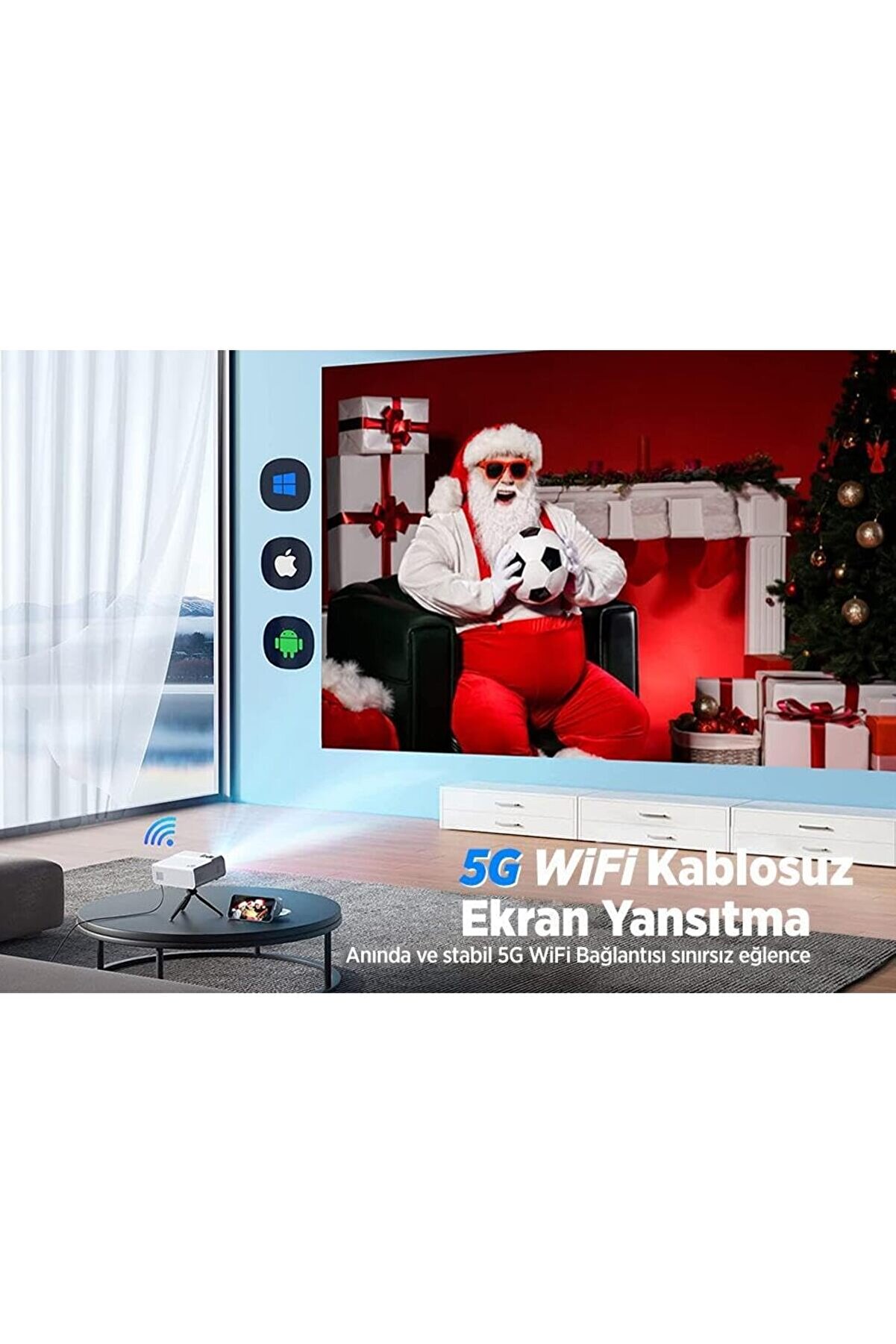 Goldwhi̇rl Sunspark 500W 5G Wi̇-Fi̇ + 5.1 1080P Destekli̇ Projeksi̇yon Ci̇hazi̇ - Lcd Led - 240 Inç Yansi̇tm