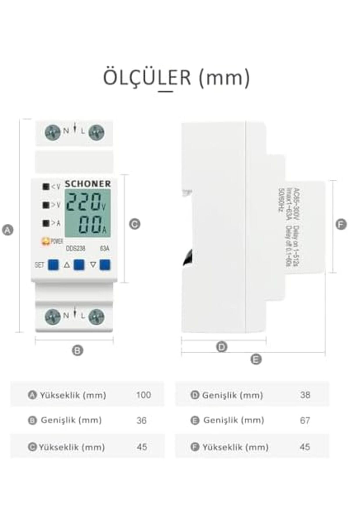 Shopverse Geri̇li̇m Koruma Rölesi̇ Yüksek Alçak Voltaj Akım Koruma 63A Voltaj Trendfli̇ck 1014773