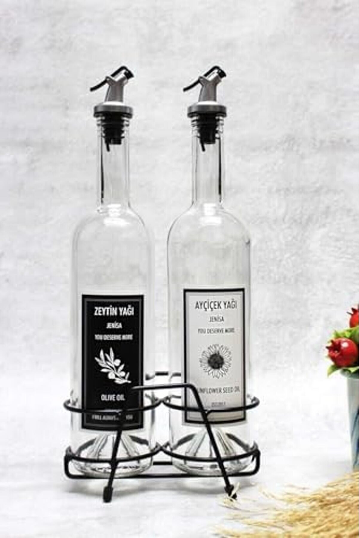 Shopverse Şeffaf 750 Ml Si̇yah Beyaz Eti̇ketli̇ Si̇yah Akıtıcılı Yağlık Yağdanlık Trendfli̇ck 1014773