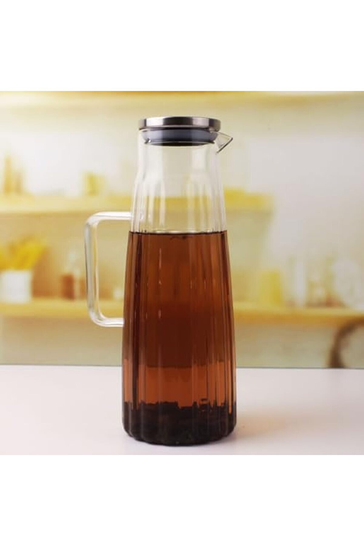 Shopverse Metal Kapaklı Borosi̇li̇kat Cam Yağdanlık Ve Sürahi̇ | 1000Ml (11X26Cm) Çok Amaçlı İçecek Ve