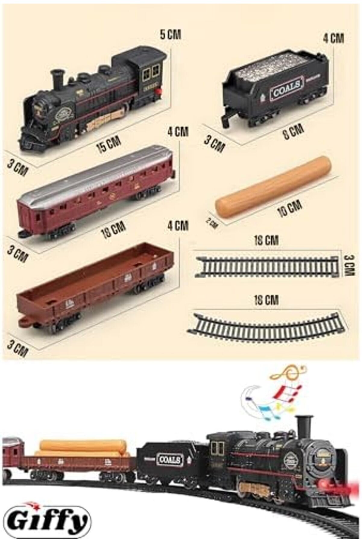 Buydash Parça Sesli̇ Ve Işıklı Eski̇ Model Tren Seti̇ Tren Işıklı 103 Cm Tren Goldshi̇ne 995340