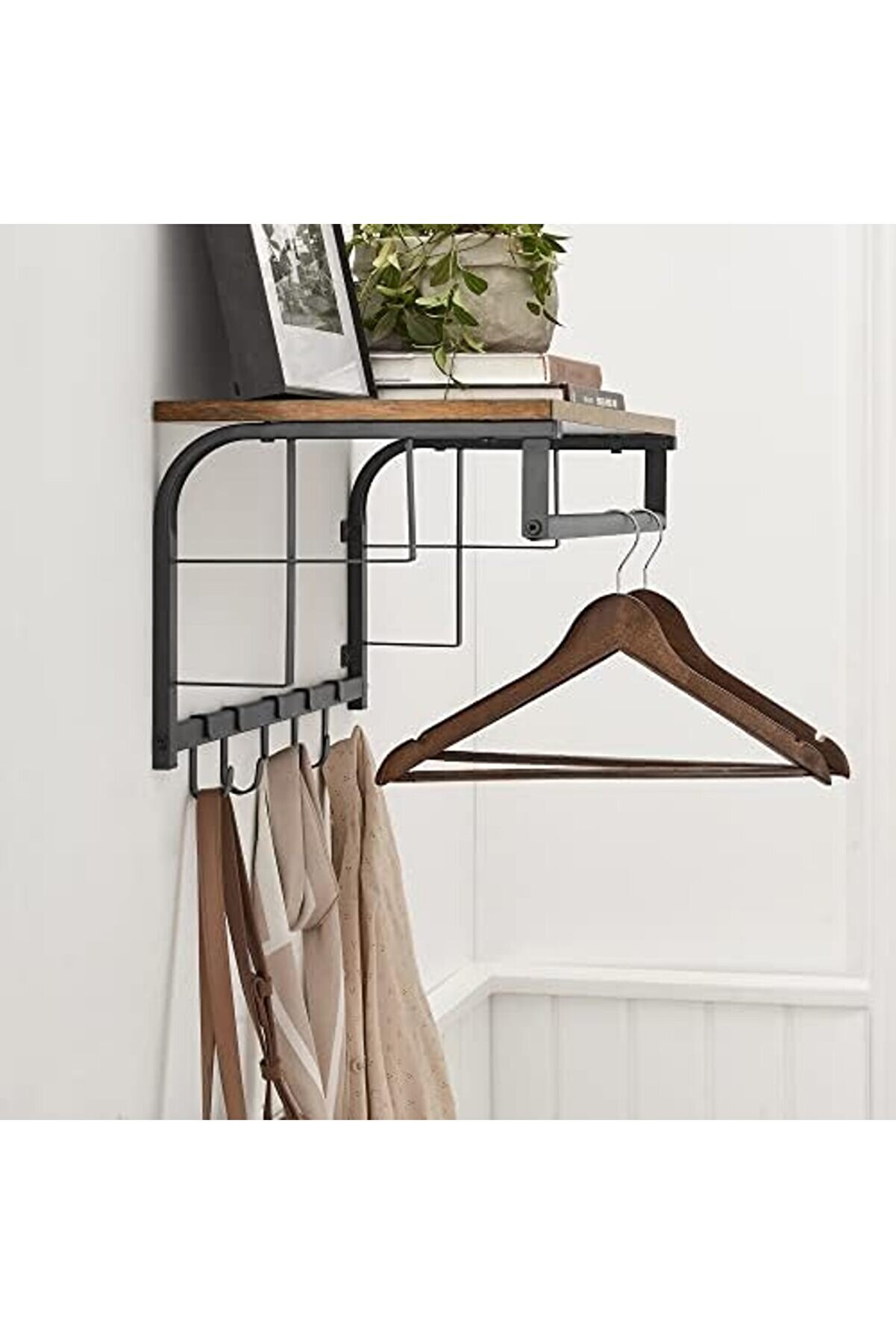 Shopverse Raflı Duvar, 5 Kancalı Duvar Rafı, Asma Çubuklu Duvara Monte Asma Raf Lcr12Bx Trendfli̇ck 1