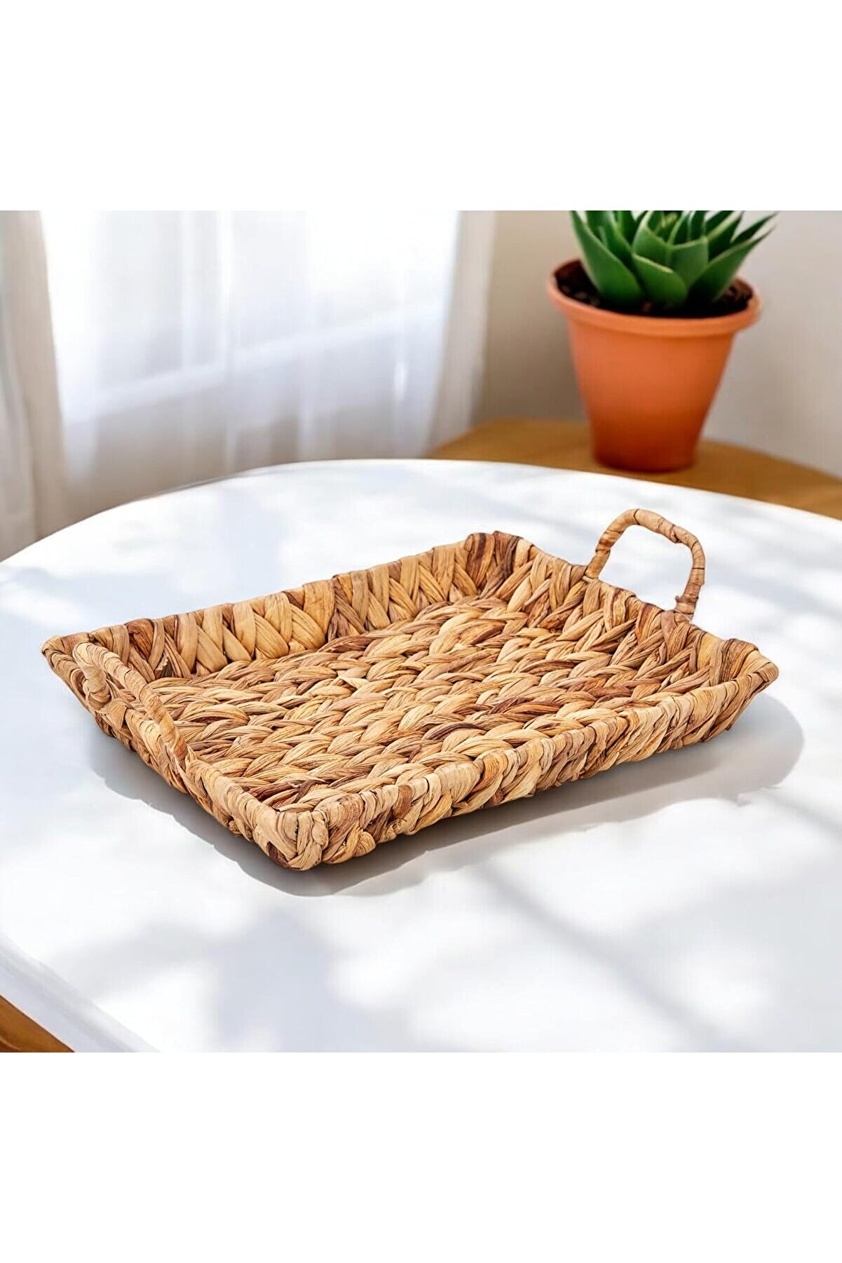 STOREMAX shopverse El Yapımı Su Sümbülü Hasır Kulplu Dekoratif Tepsi Büyük Boy (32cm*25cm*4cm) trendflick 101