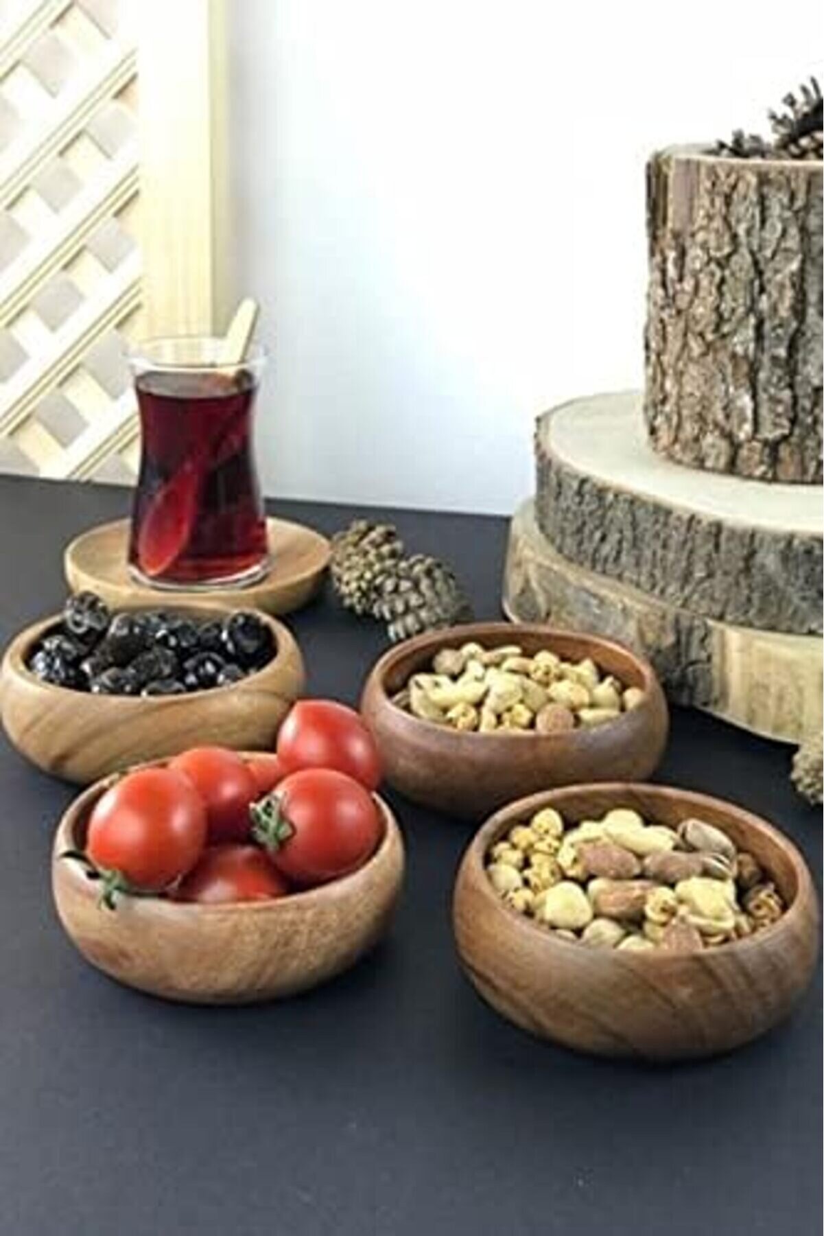 Shopverse 4 Lü Yuvarlak Bambu Çerezli̇k - Bambu Sunum Kasesi̇, Zeyti̇nli̇k Ve Kahvaltı Sunumluğu |