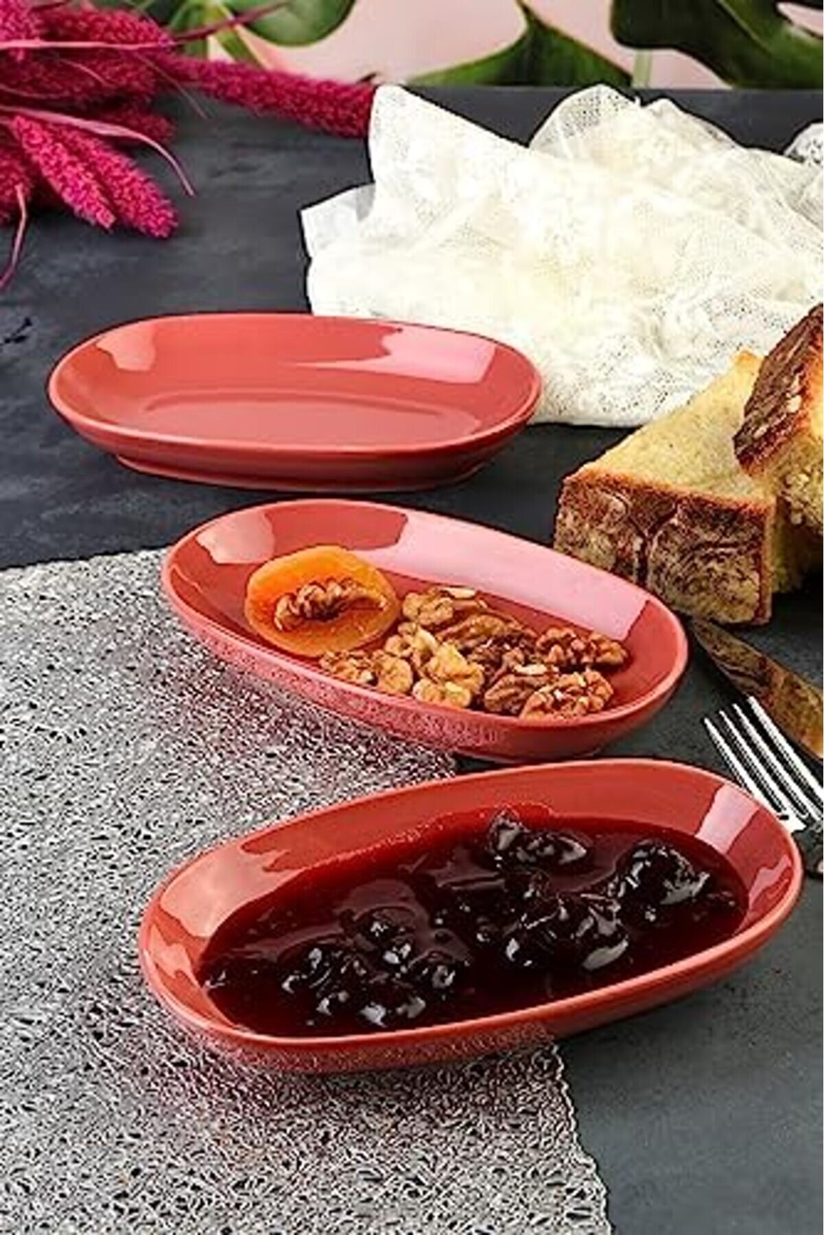 Shopverse Adet Yeni̇ &Ouml;zg&uuml;n Tasarım &Ouml;zg&uuml;n Fırın &Ccedil;erez Sunum Ve Kahvaltı Seti̇ (Bordo) Trendfli̇ck 101477