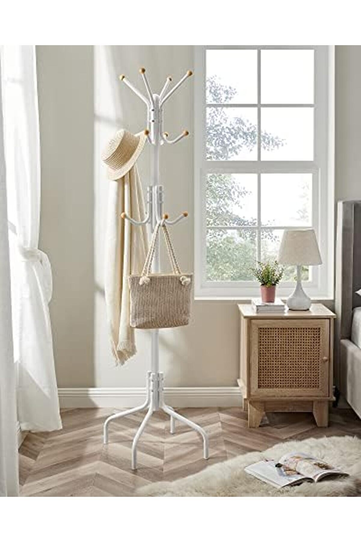 , Askısı, Metal, 12 Kancalı,, 4 Ayak, Manto, Şapka, &Ccedil;anta, Kori̇dor, Yatak Odası, Ofi̇s İ&ccedil;i̇n, Beyaz Rc