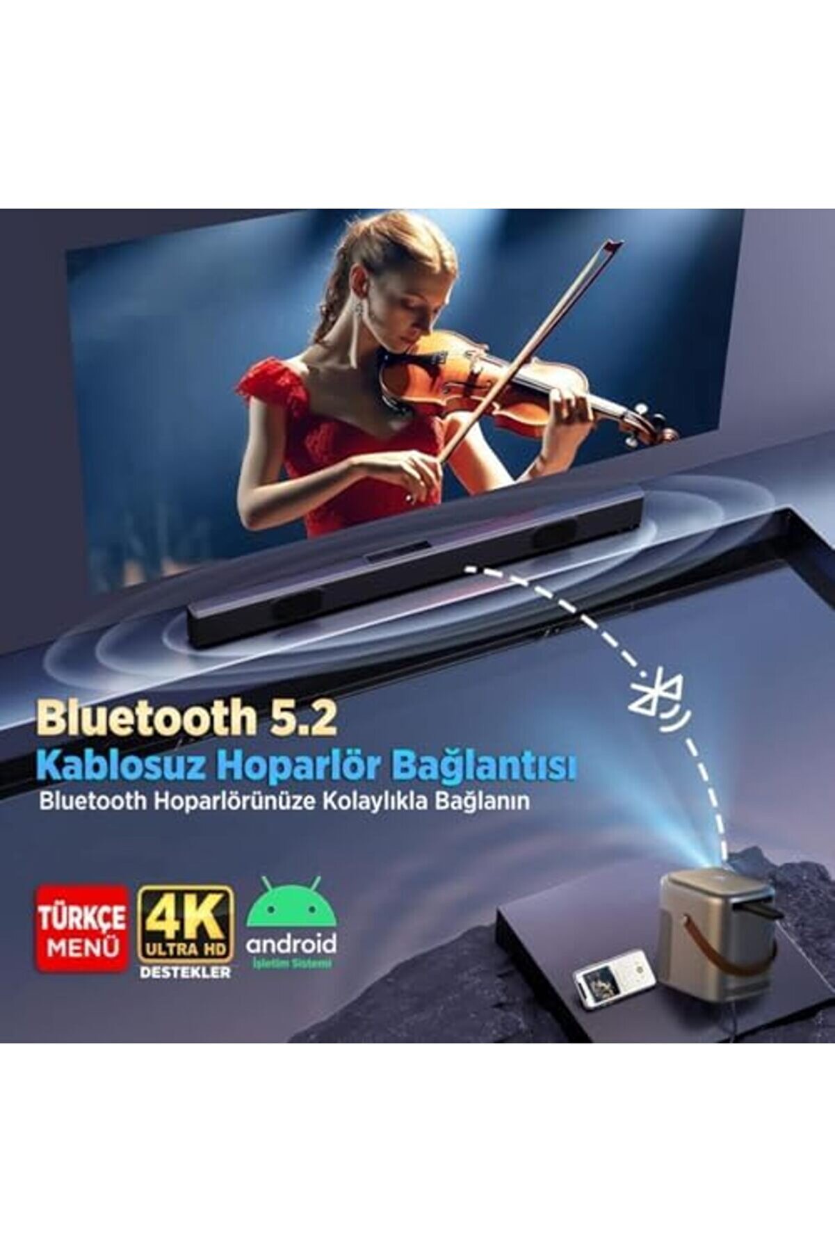 Shopverse H300A Tv 4K Destekli̇ Projeksi̇yon Ci̇hazı +Auto Focus+Auto 6G Wi̇-Fi̇+5.2 240 Inç Yansıtma+Hi̇f