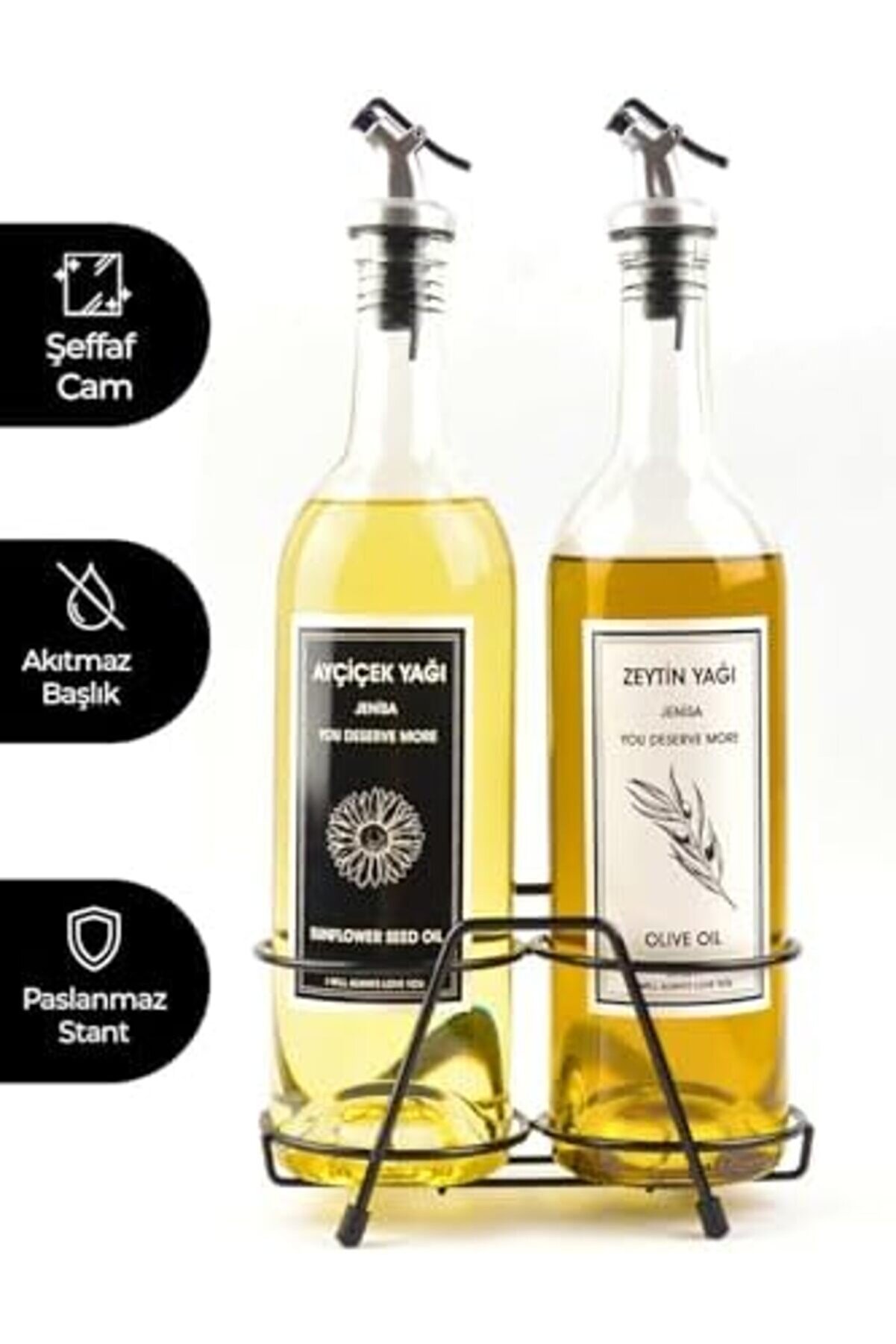 Shopverse Şeffaf 750 Ml Si̇yah Beyaz Eti̇ketli̇ Si̇yah Akıtıcılı Yağlık Yağdanlık Trendfli̇ck 1014773